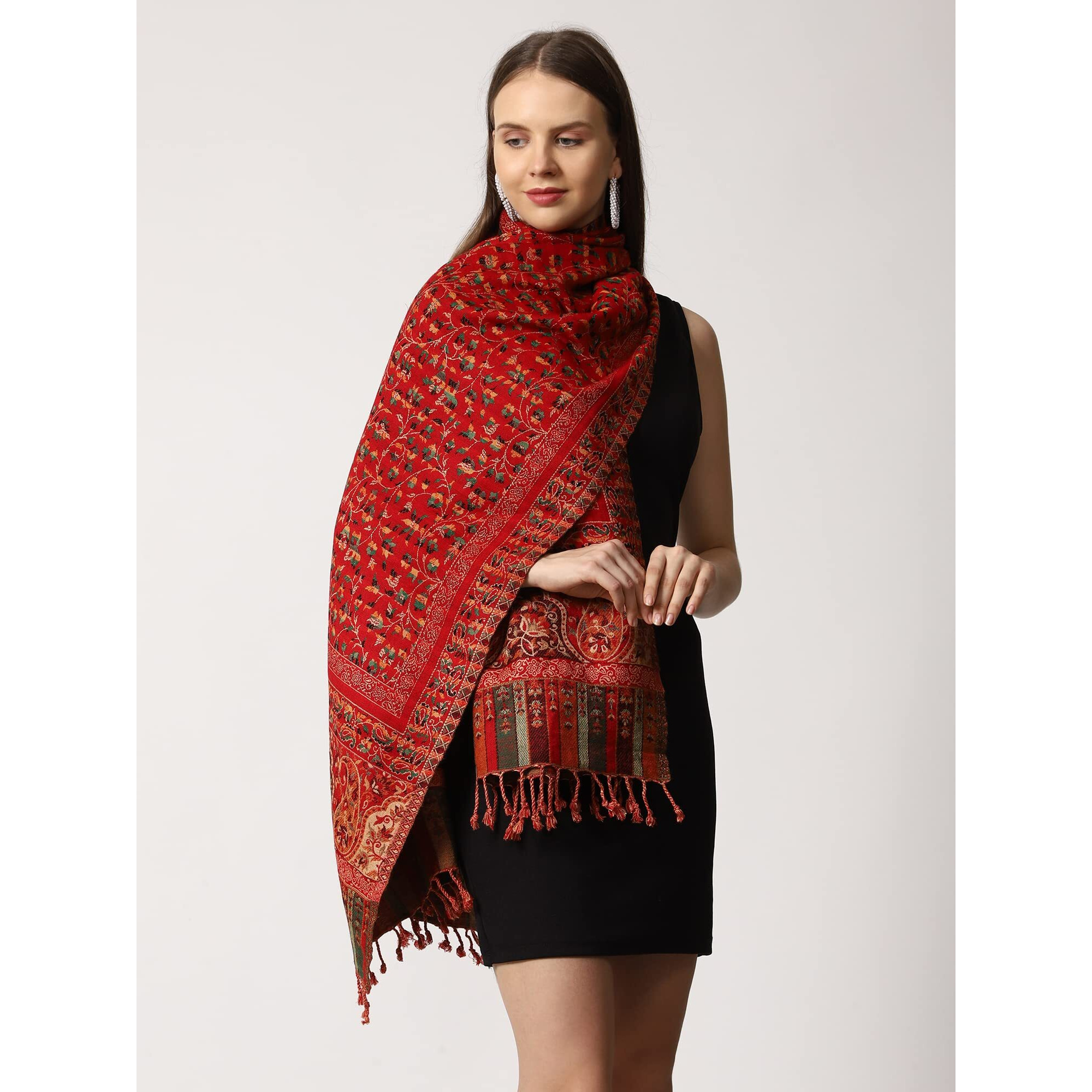 Swi With Label Women's Kashmiri Jamawar Woven Wool Stole (2K45_Maroon)
