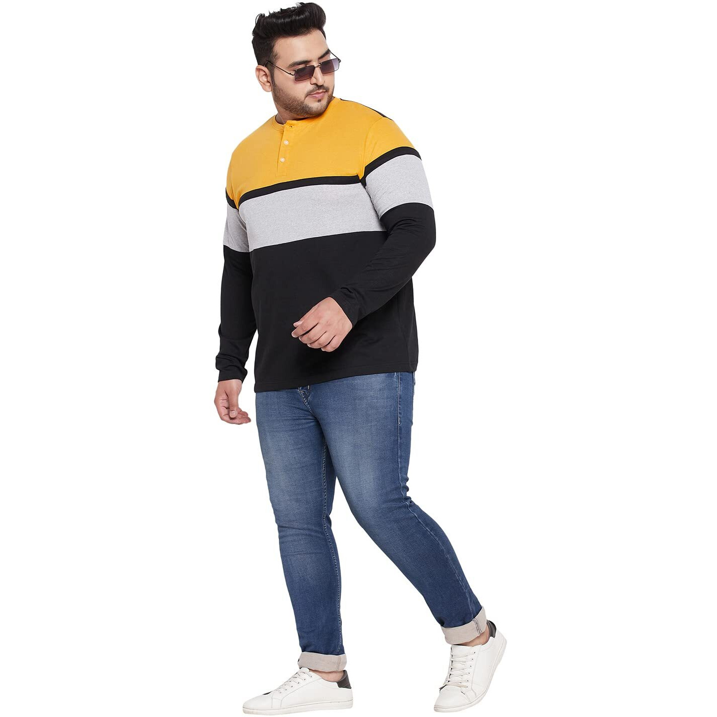 Bigbanana Plus Size Men's Regular Fit Henley Tshirt (Stirrup,Multi,6Xl)