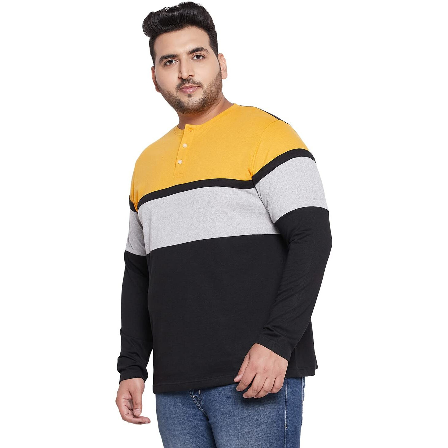 Bigbanana Plus Size Men's Regular Fit Henley Tshirt (Stirrup,Multi,6Xl)
