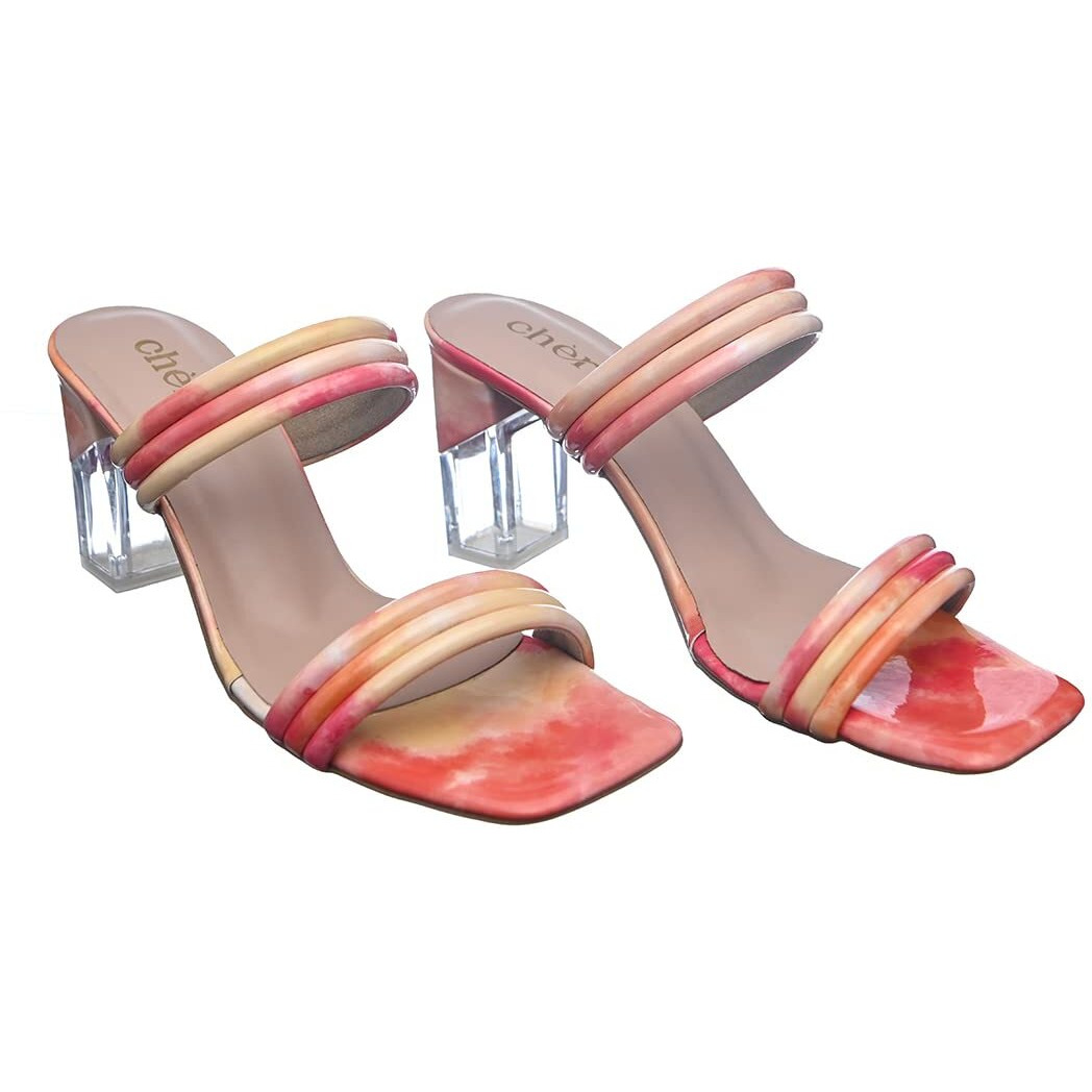 Chere Fashionable Block Heels Sandals With Tie Dye Print Sandal For WomenS| Comfortable Sandals For Casual, Party And Formal Occasions