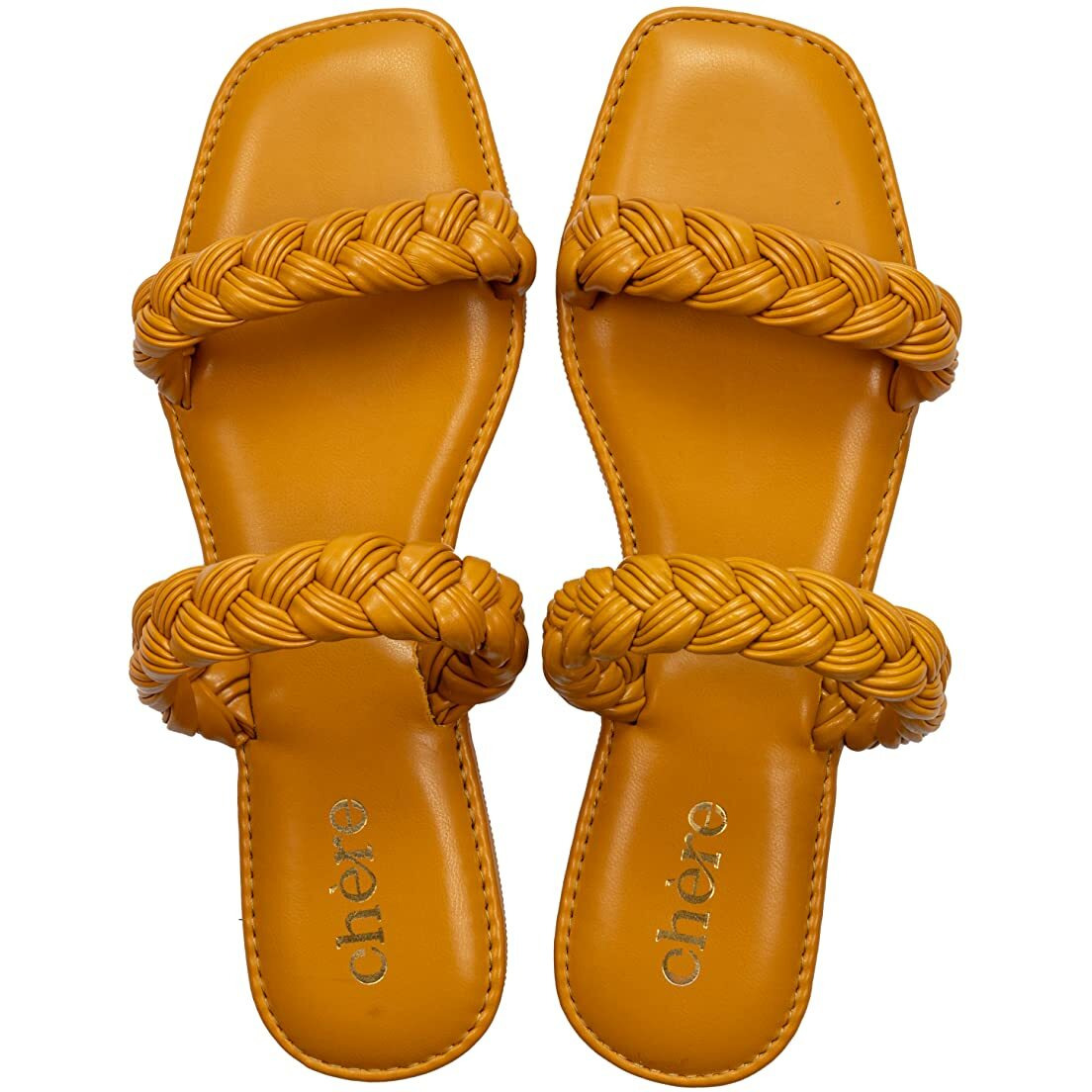 Chere Women Solid Braided Flats Mustard Yellow 5