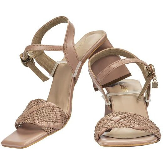 Chere Womens Weaving Strap Triangular Block Heels Sandal Pink 3