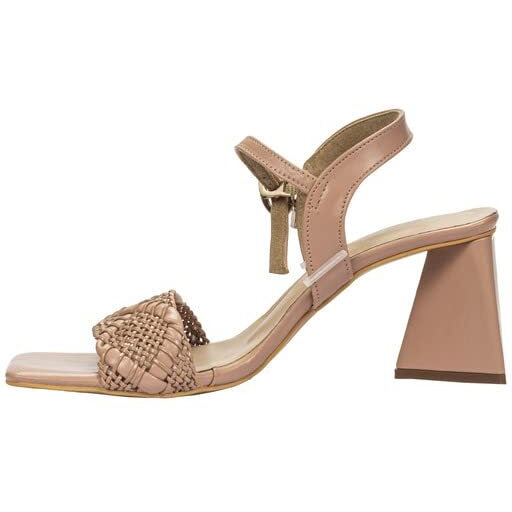 Chere Womens Weaving Strap Triangular Block Heels Sandal Pink 3