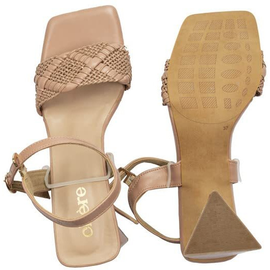 Chere Womens Weaving Strap Triangular Block Heels Sandal Pink 3