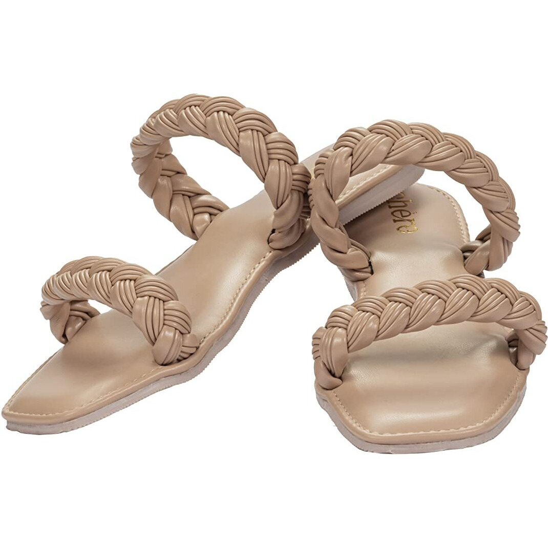 Chere Women Solid Braided Flats Nude 5