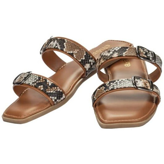 Womens Casual Double Buckle Strap Flats Tan 7