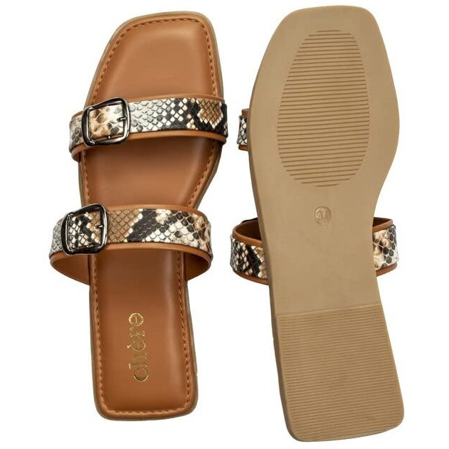 Womens Casual Double Buckle Strap Flats Tan 7