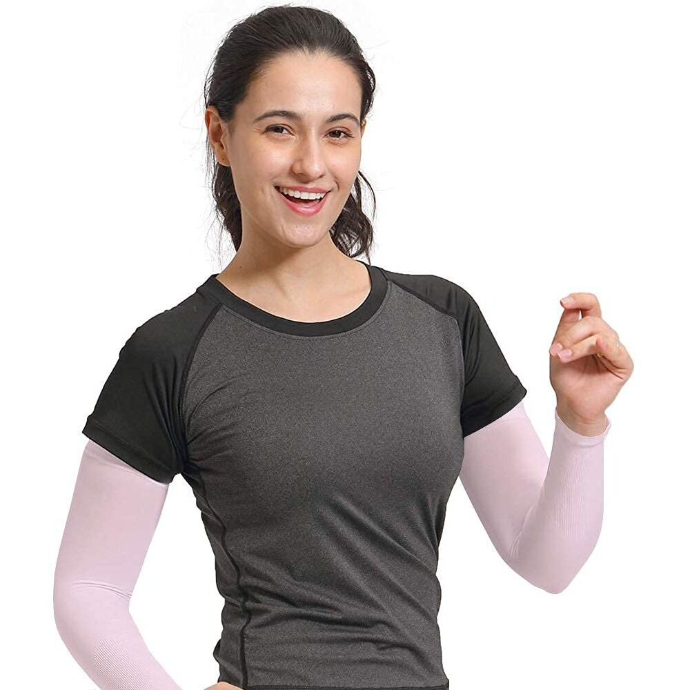 Mark Ample New Arm Sleeves Sun Burn Skin Tan Protection Spf Proof | Arm Sleeves For Driving, Cycling, Tennis, Cricket, Football, Golf, Outdoor, Gym, Riding (Light Pink)
