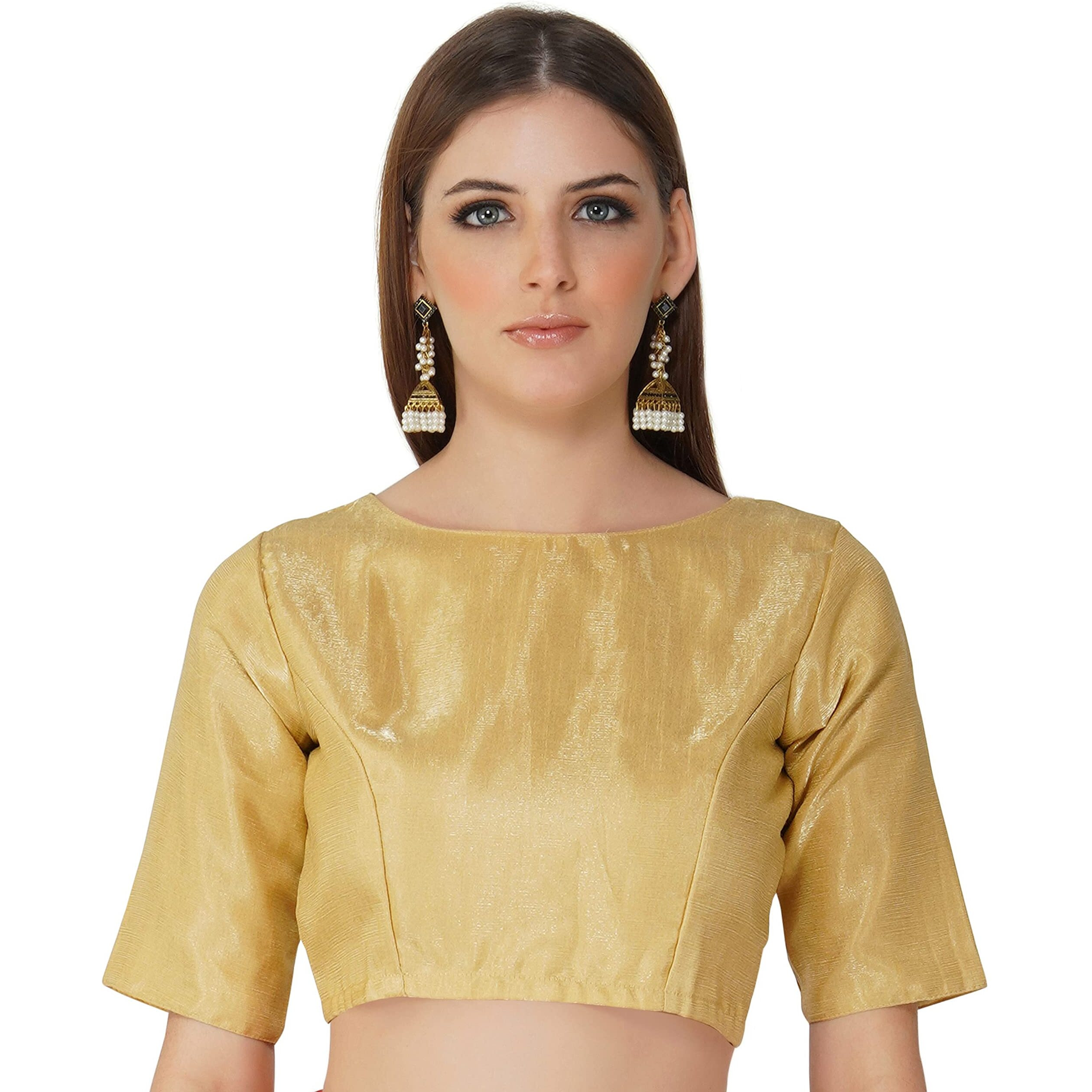 Fressia Fabrics Women's Cotton Silk Saree Blouse Readymade Stylish (Beige, 36)