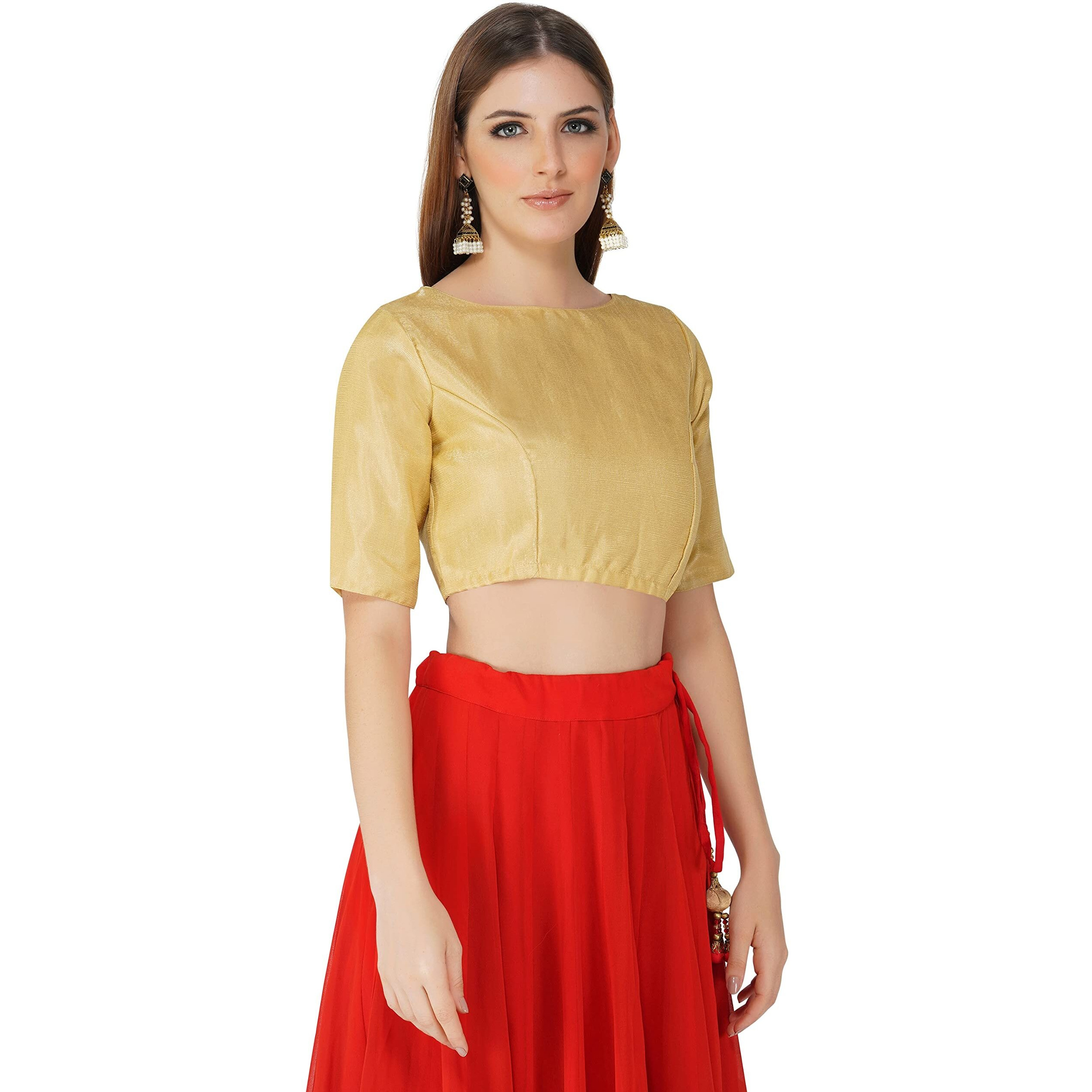 Fressia Fabrics Women's Cotton Silk Saree Blouse Readymade Stylish (Beige, 36)