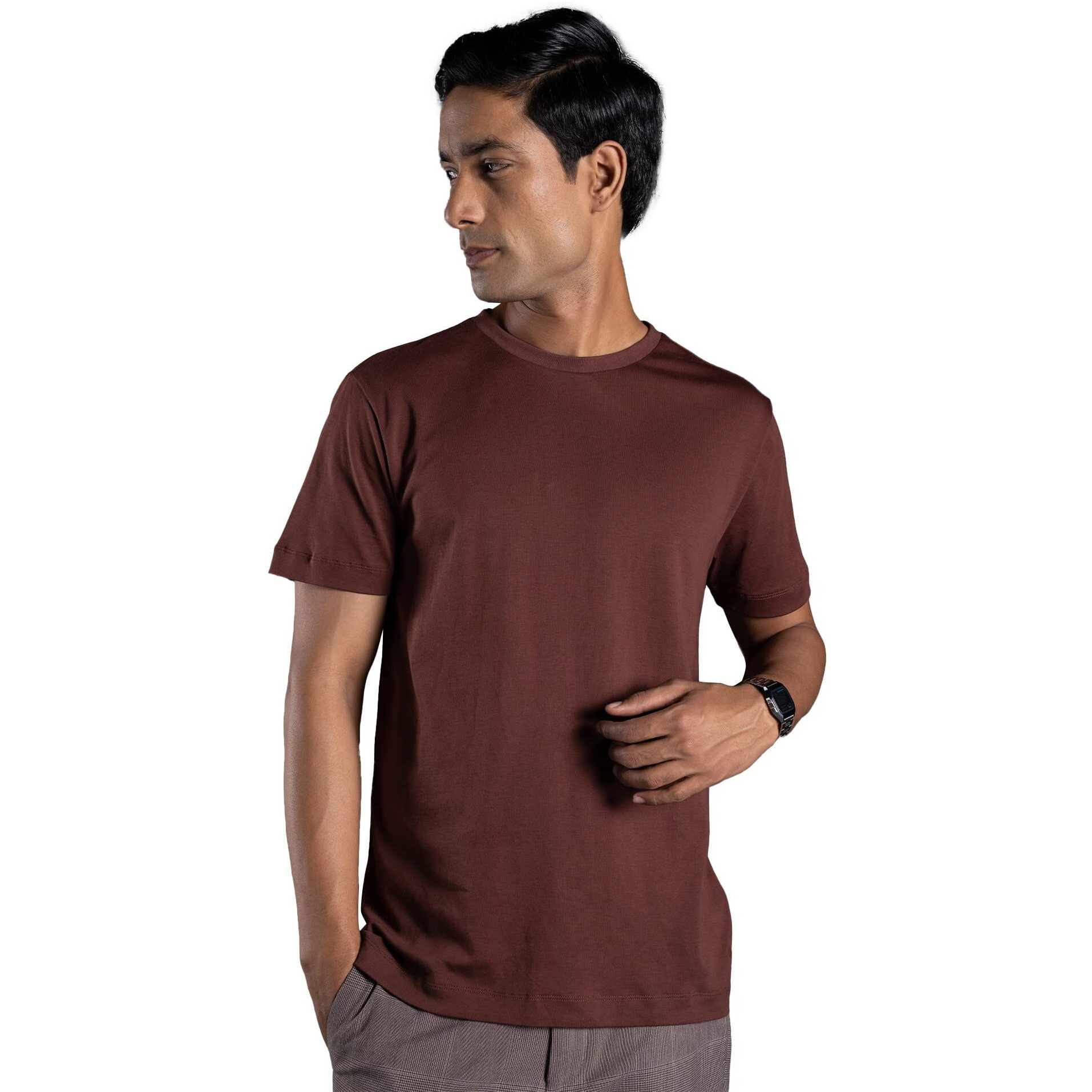 Damensch Men's Regular Fit Tees (Dam-Tees-Bbw-Xxl_Burnt Brown_2Xl)