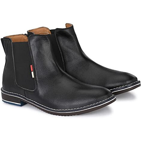 Azzaro Black Men's Leather Slip-On Casual Boot Shoes,8,Black(Cas_11518_Black_8)