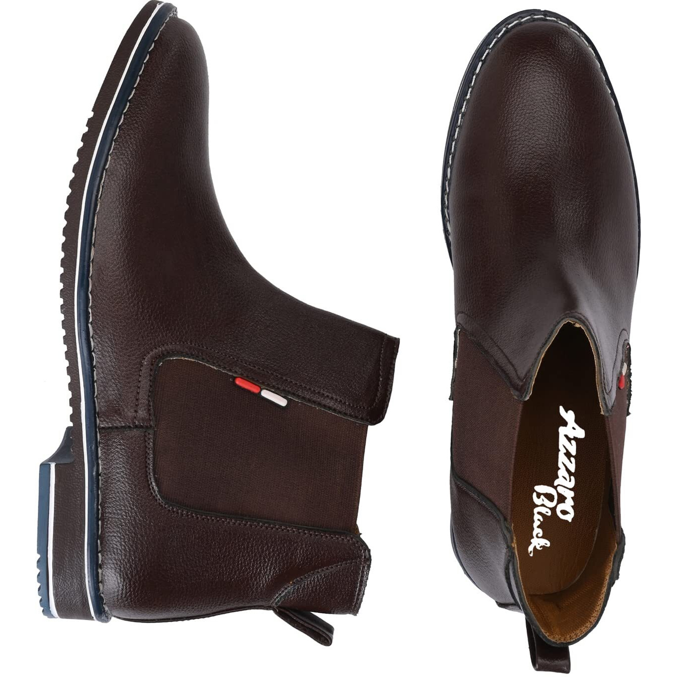 Azzaro Black Men's Leather Slip-On Casual Boot Shoes,8,Brown(Cas_11518_Brn_8)