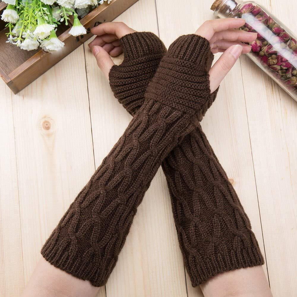 Bold N Elegant - Be Bold Inside & Elegant Outside Women's Extended Finely Knitted Woollen Warm Fingerless Thermal Hand Warmer Gloves (Brown, Free Size)