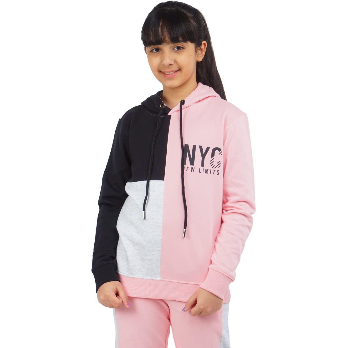 Real Basics Girls Cotton Hooded Sweatshirt(Rb-Ghood-P1-1112-Pinknychoodie_Multicolor_11-12 Years) Pink