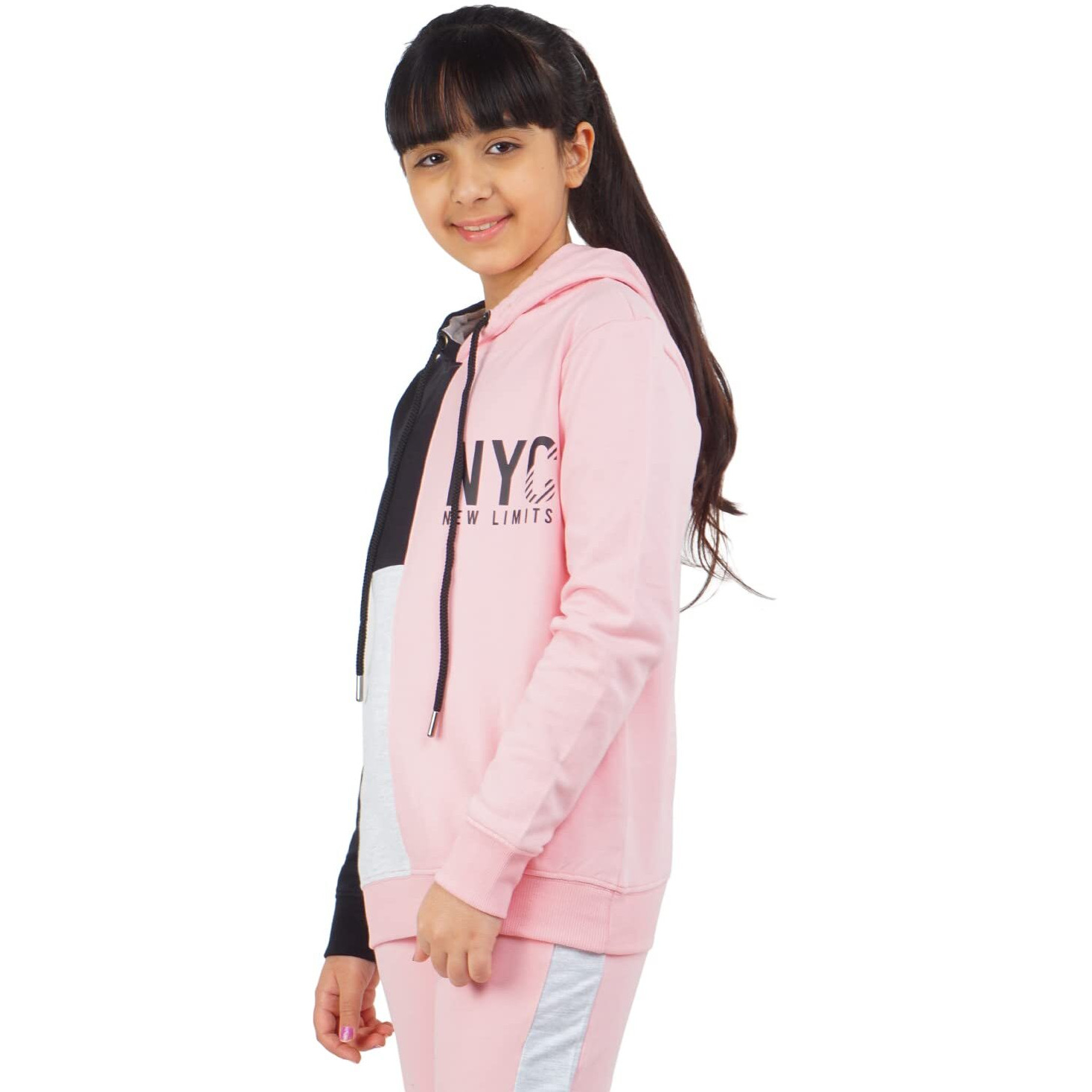 Real Basics Girls Cotton Hooded Sweatshirt(Rb-Ghood-P1-1112-Pinknychoodie_Multicolor_11-12 Years) Pink