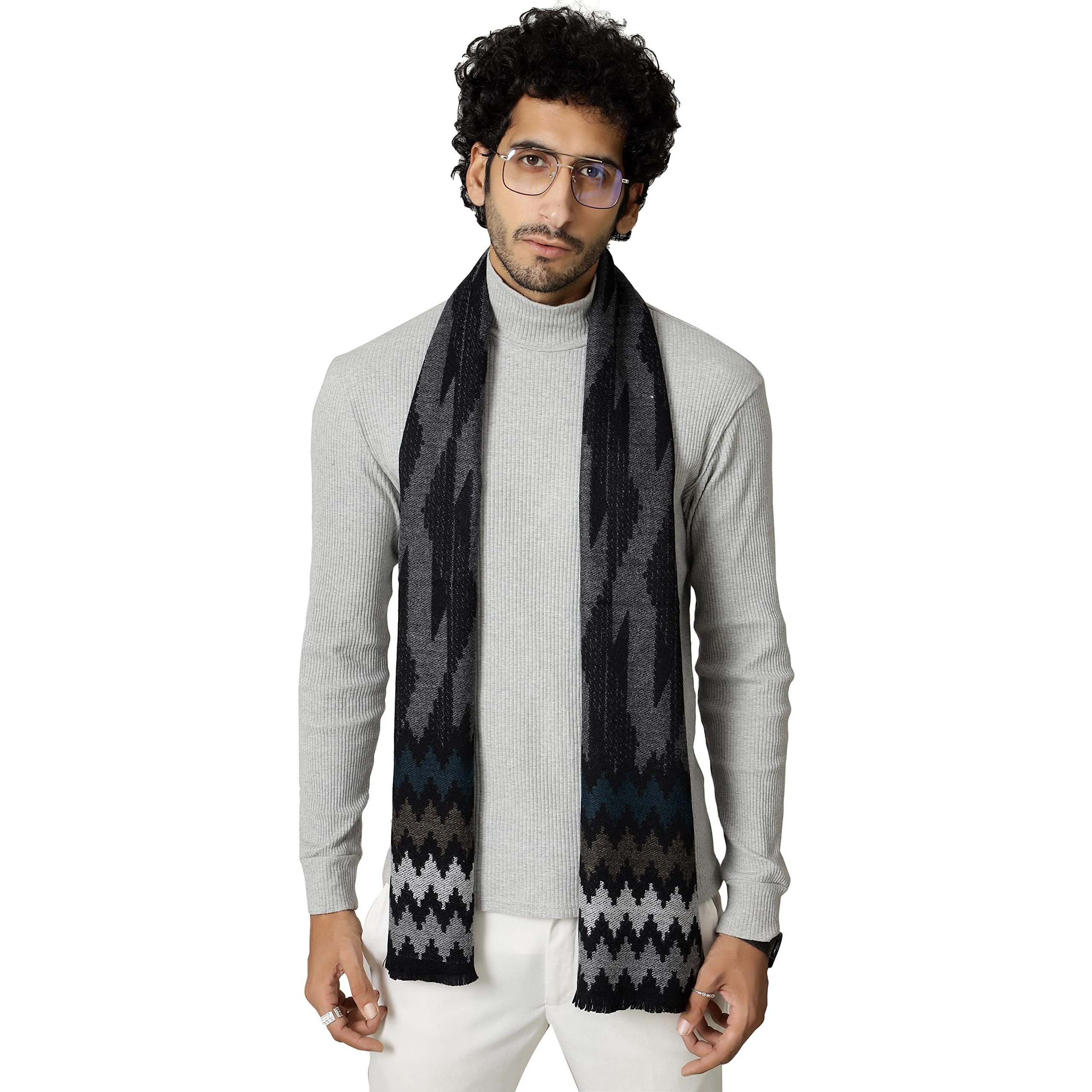 Ravaiyaa - Attitude Is Everything Pure Wool Muffler, Winter Scarf, Neck Wrap For Men's Classic & Stylish Ikat Pattern Muffler (Black)