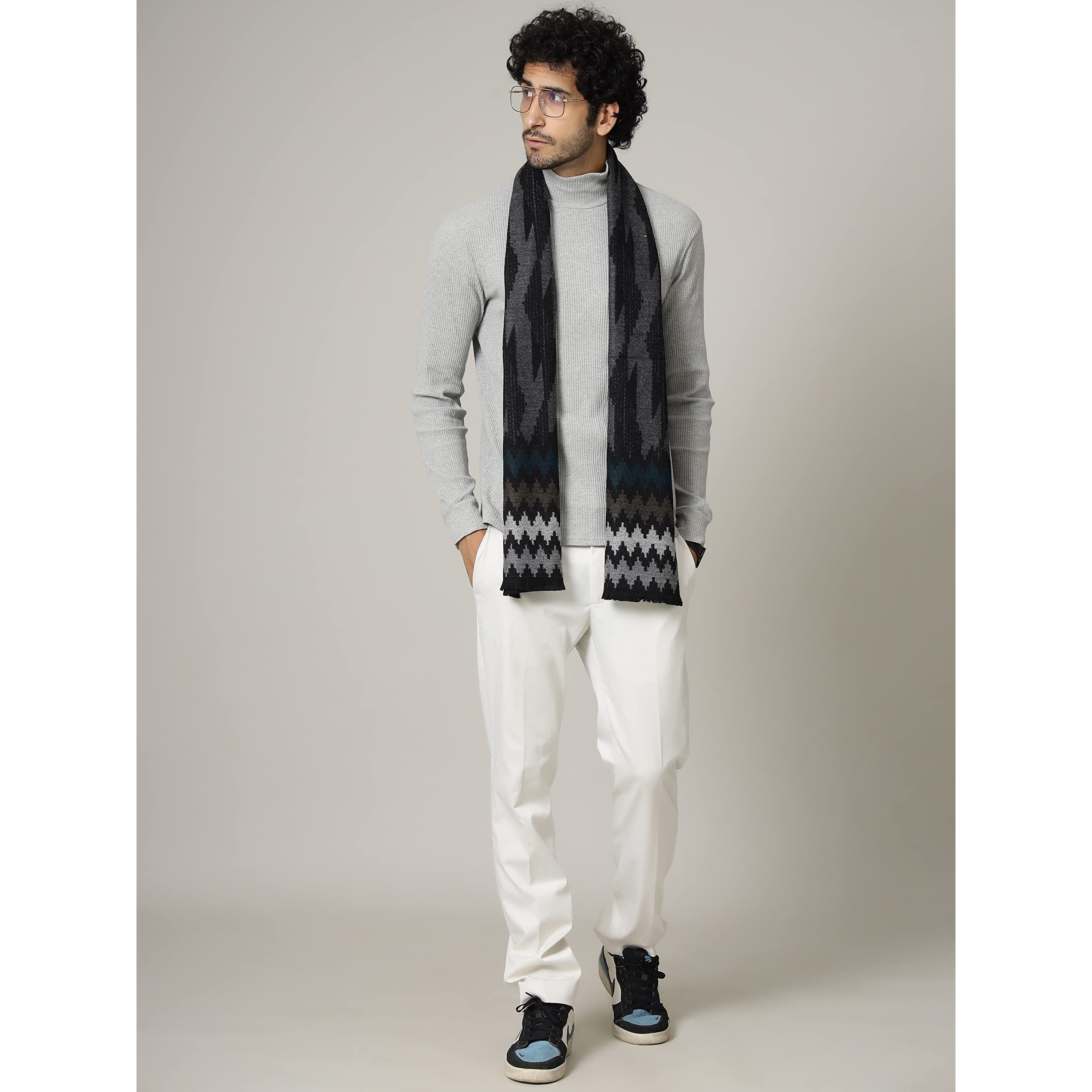 Ravaiyaa - Attitude Is Everything Pure Wool Muffler, Winter Scarf, Neck Wrap For Men's Classic & Stylish Ikat Pattern Muffler (Black)