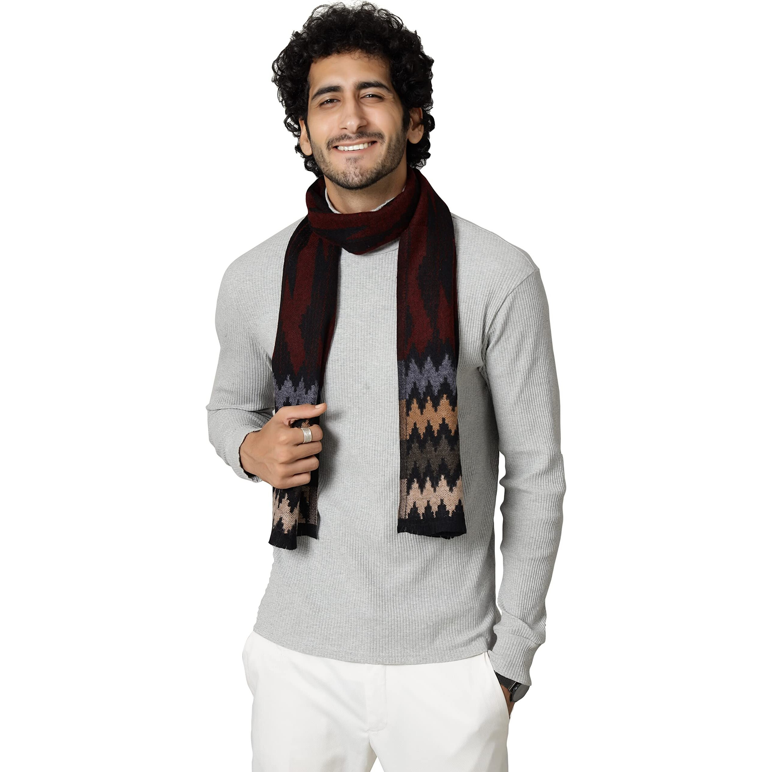 Ravaiyaa - Attitude Is Everything Pure Wool Muffler, Winter Scarf, Neck Wrap For Men's Classic & Stylish Ikat Pattern Muffler (Maroon)