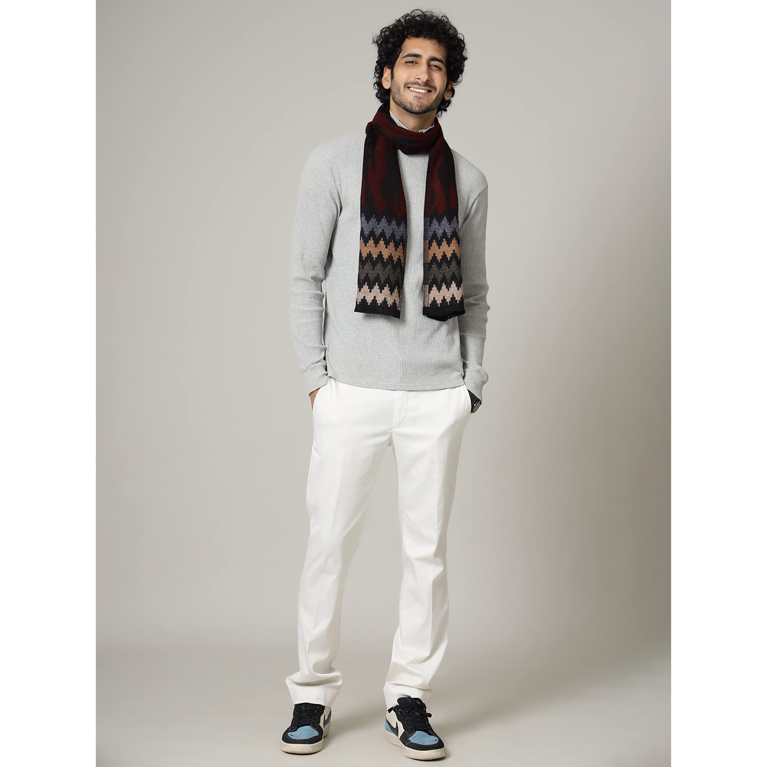 Ravaiyaa - Attitude Is Everything Pure Wool Muffler, Winter Scarf, Neck Wrap For Men's Classic & Stylish Ikat Pattern Muffler (Maroon)