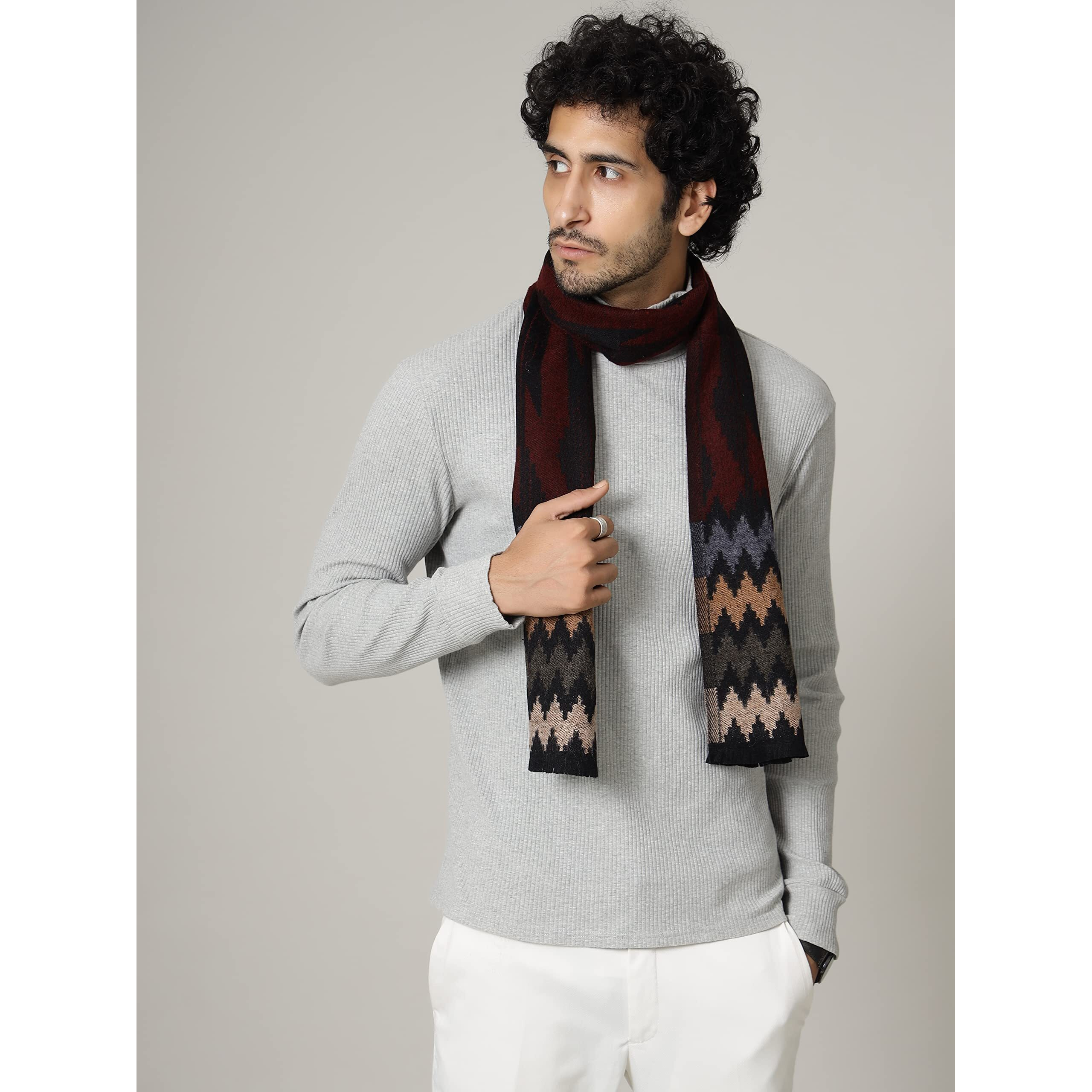 Ravaiyaa - Attitude Is Everything Pure Wool Muffler, Winter Scarf, Neck Wrap For Men's Classic & Stylish Ikat Pattern Muffler (Maroon)
