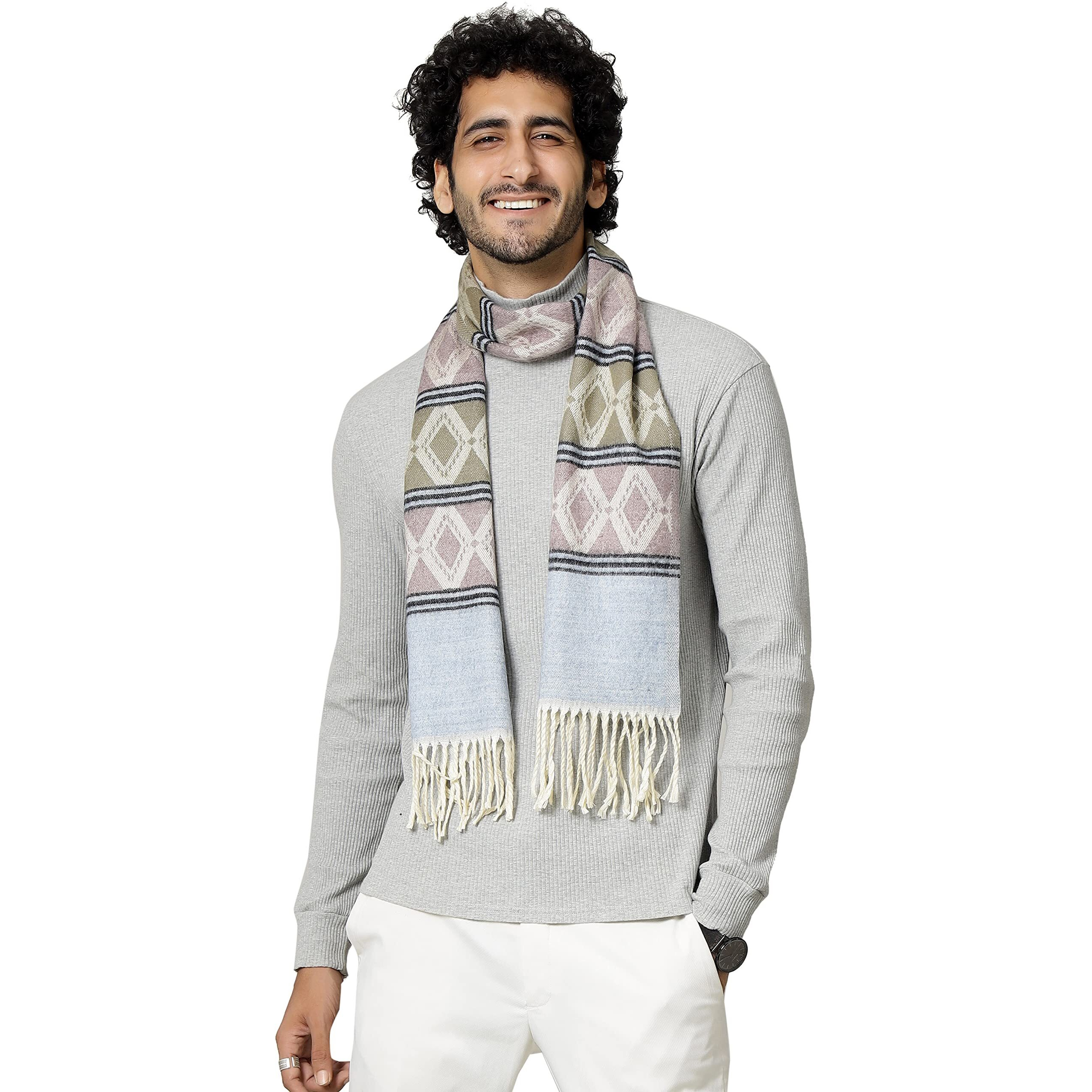 Ravaiyaa - Attitude Is Everything Men's Pure Wool Muffler, Winter Scarf Neck Wrap Diamond Pattern Stylish Muffler (Purple & Light Brown)