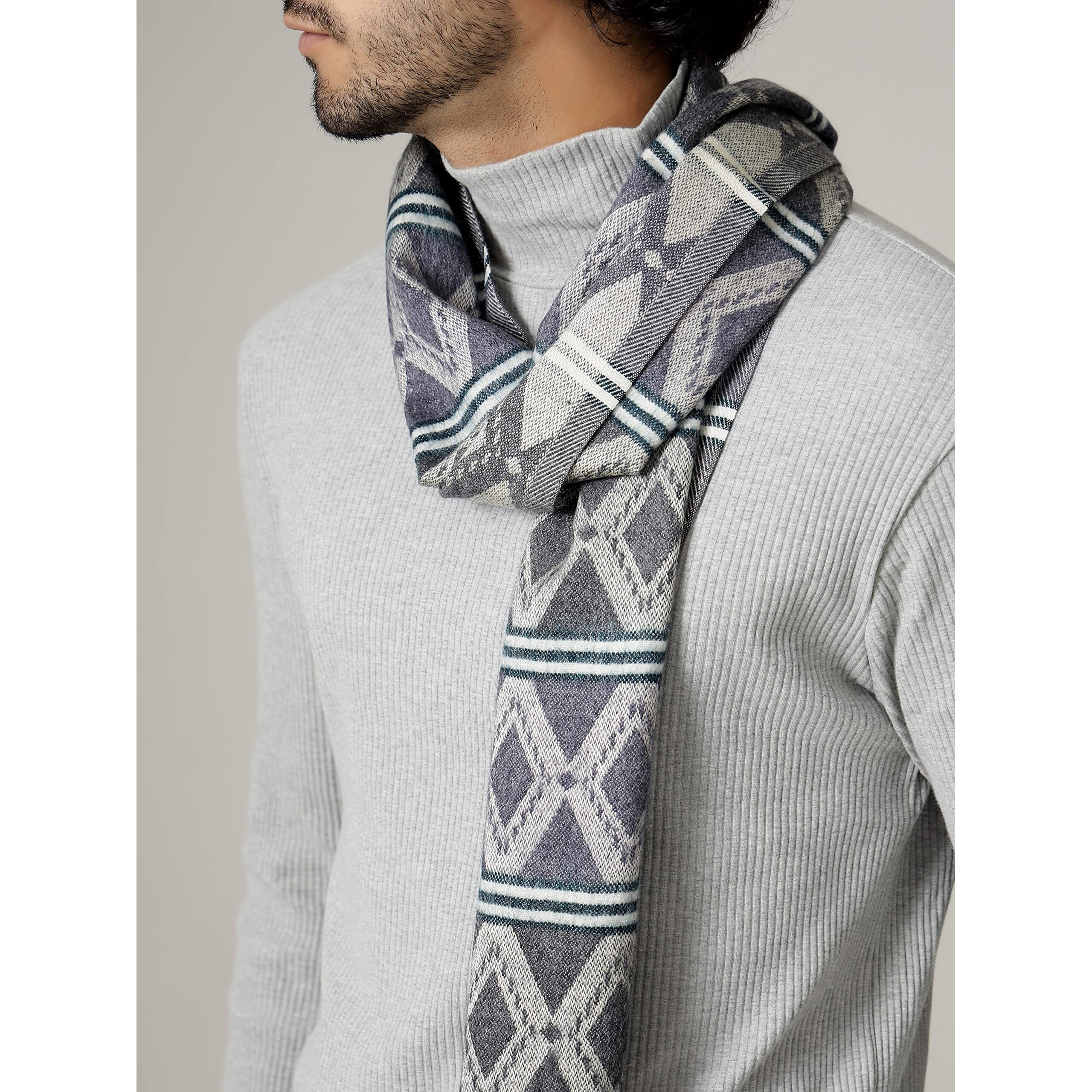 Ravaiyaa - Attitude Is Everything Men's Pure Wool Muffler, Winter Scarf Neck Wrap Diamond Pattern Stylish Muffler (Blue)