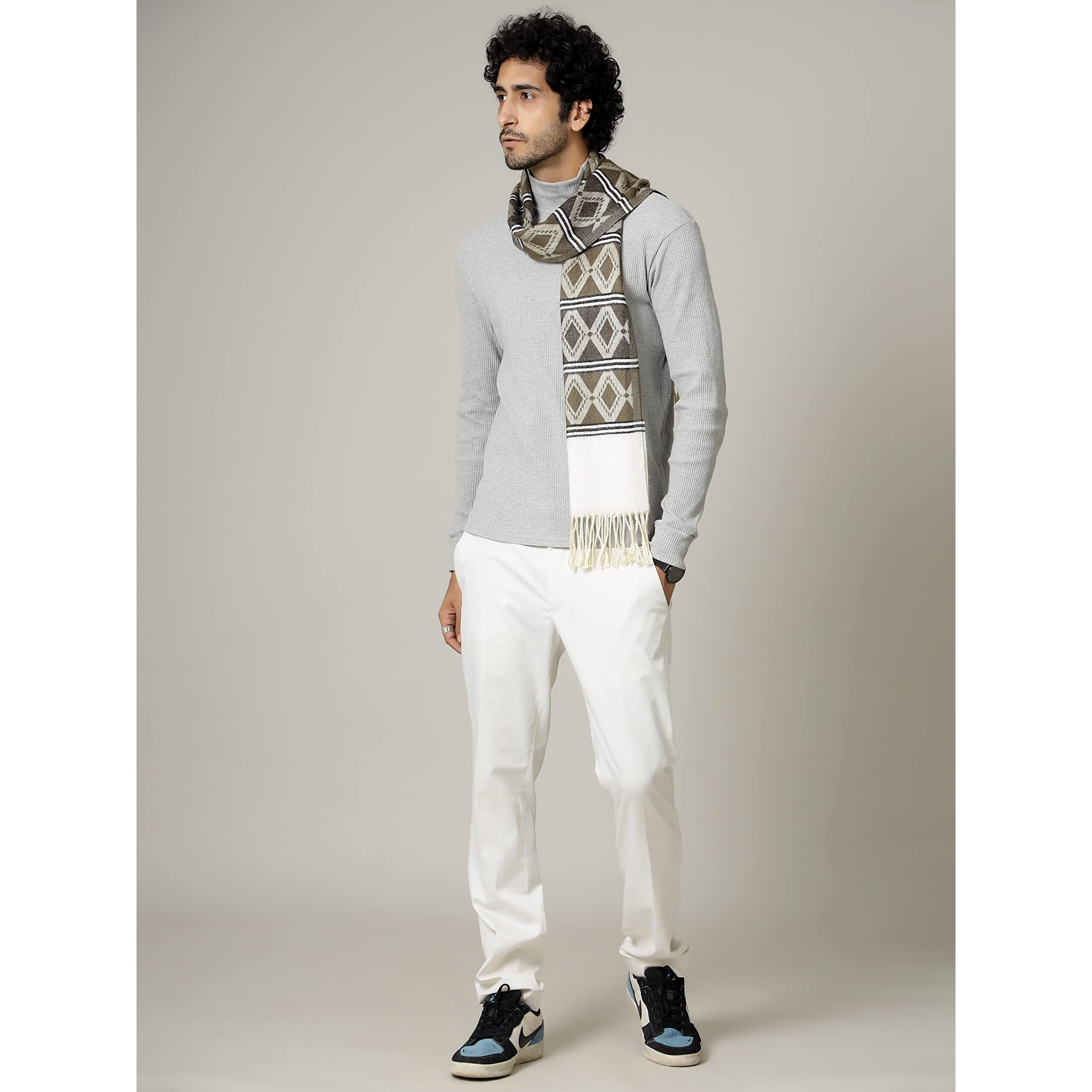 Ravaiyaa - Attitude Is Everything Men's Pure Wool Muffler, Winter Scarf Neck Wrap Diamond Pattern Stylish Muffler (Brown)