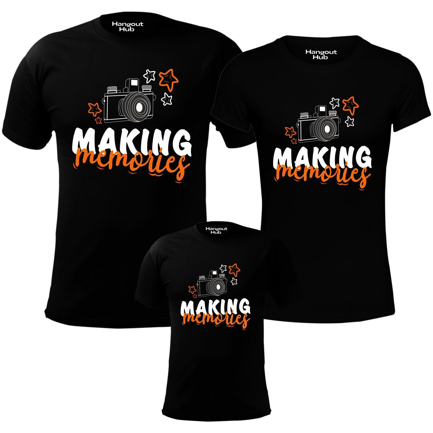 Hangout Hub Hh69 Dad Mom Son Cotton Round Neck T Shirt |Making Memories (BlackMen LWomen MMen S) Set Of 3 Family T-Shirts