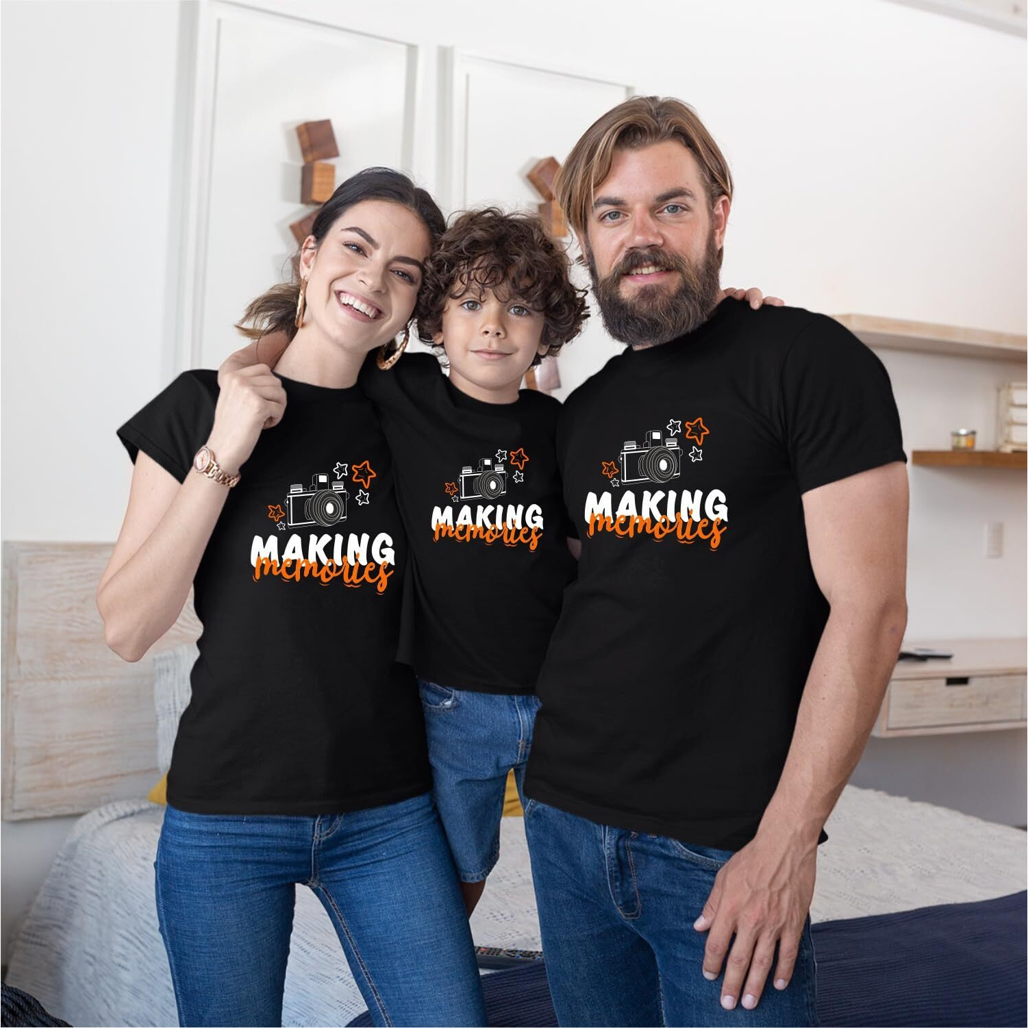Hangout Hub Hh69 Dad Mom Son Cotton Round Neck T Shirt |Making Memories (BlackMen LWomen MMen S) Set Of 3 Family T-Shirts