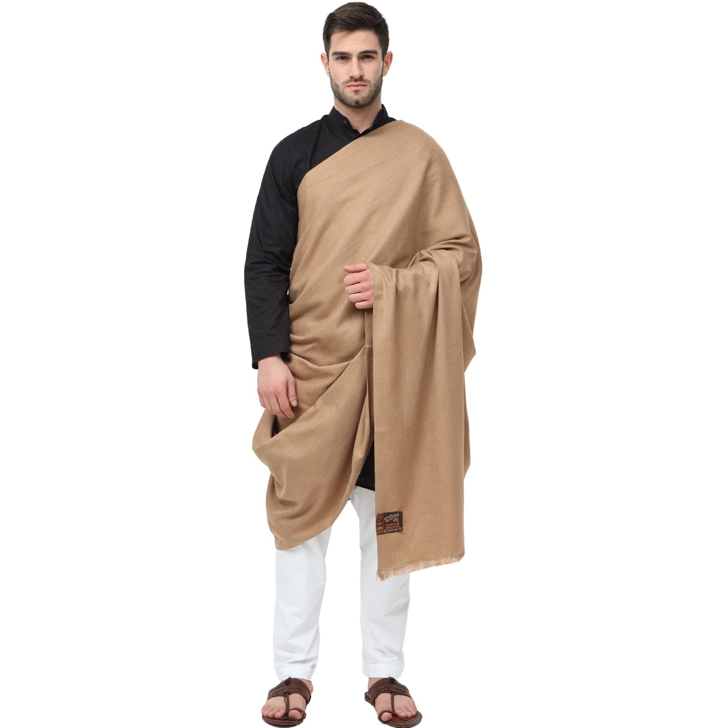 Arvore Bunkaar Men's Dhariwal Plain Woolen Handloom Lohi/Shawl (48" X 102") (Brown)