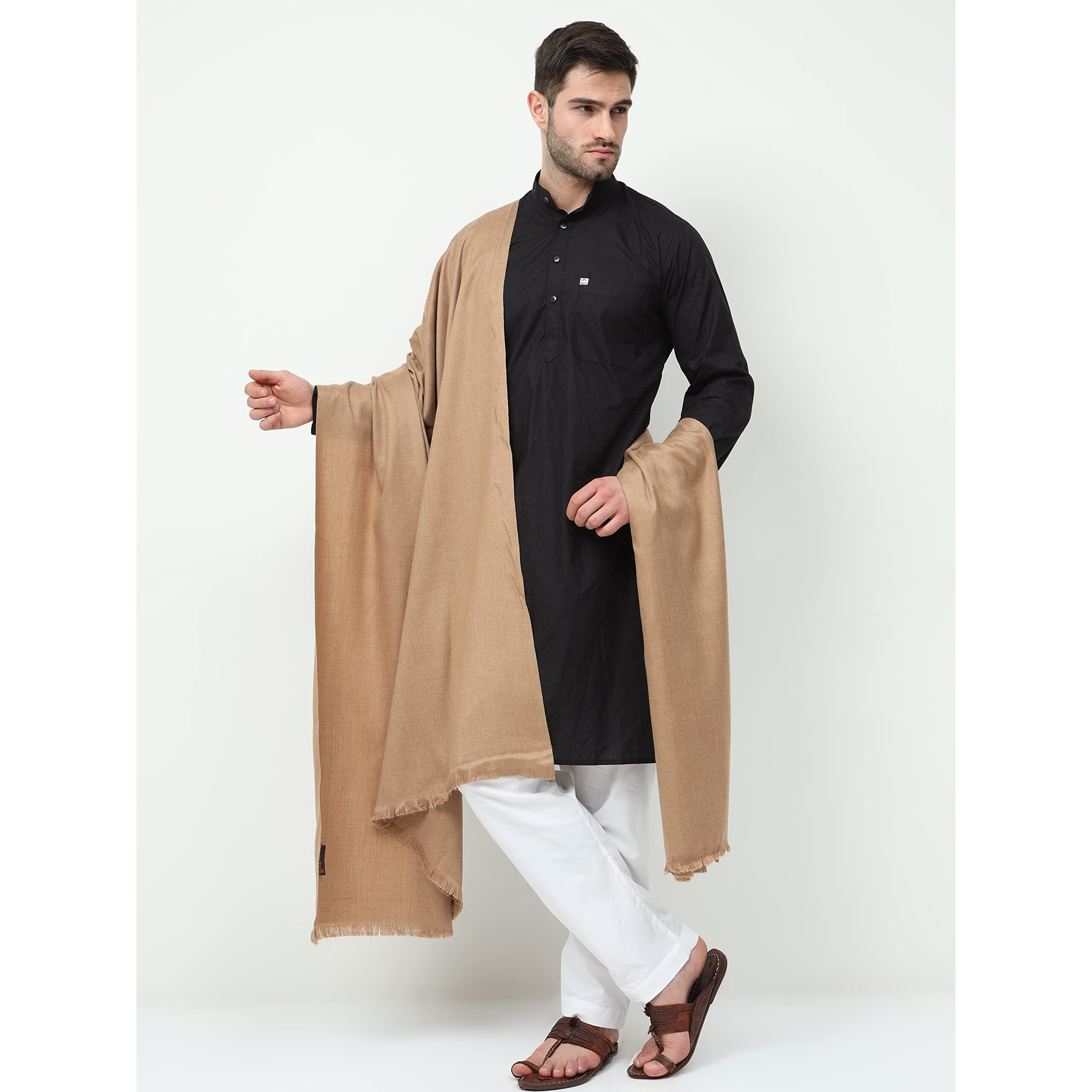 Arvore Bunkaar Men's Dhariwal Plain Woolen Handloom Lohi/Shawl (48" X 102") (Brown)