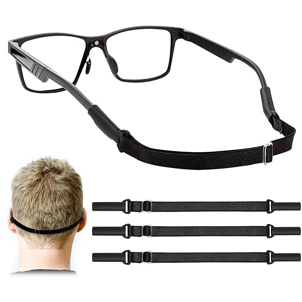 Hasthip 3Pcs Adjustable Glasses Straps No Tail Eyewear Retainer Anti-Slip Elastic Eyeglasses Strap Holder Sunglasses Straps For Adults Men Women (Black)