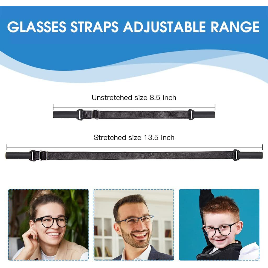 Hasthip 3Pcs Adjustable Glasses Straps No Tail Eyewear Retainer Anti-Slip Elastic Eyeglasses Strap Holder Sunglasses Straps For Adults Men Women (Black)