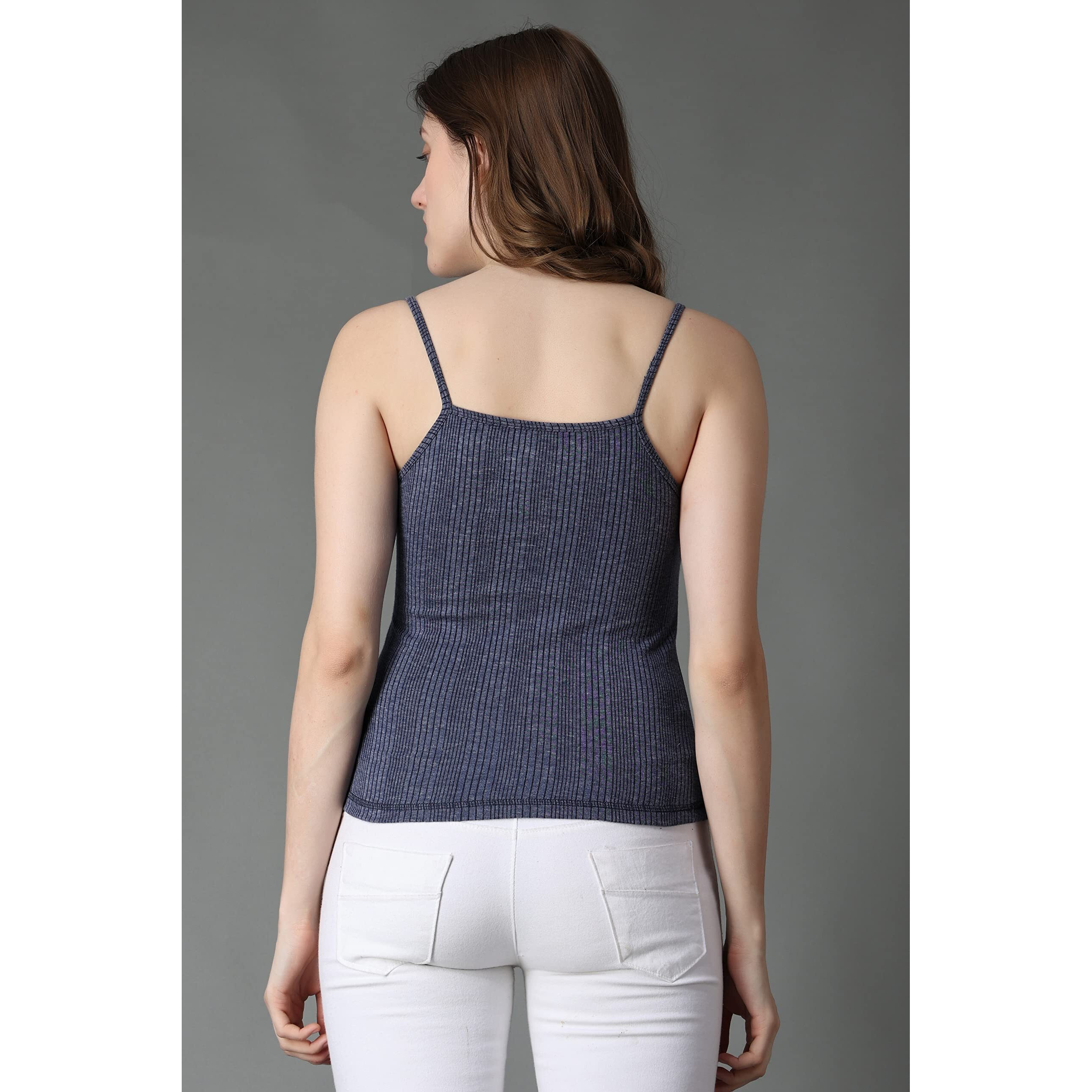 Wearslim Premium Cotton Quilted Thermal Underwear For Women Ultra Soft Cold Weather Lightweight Top Spaghetti Warmer - Blue (Medium) Pack Of 1
