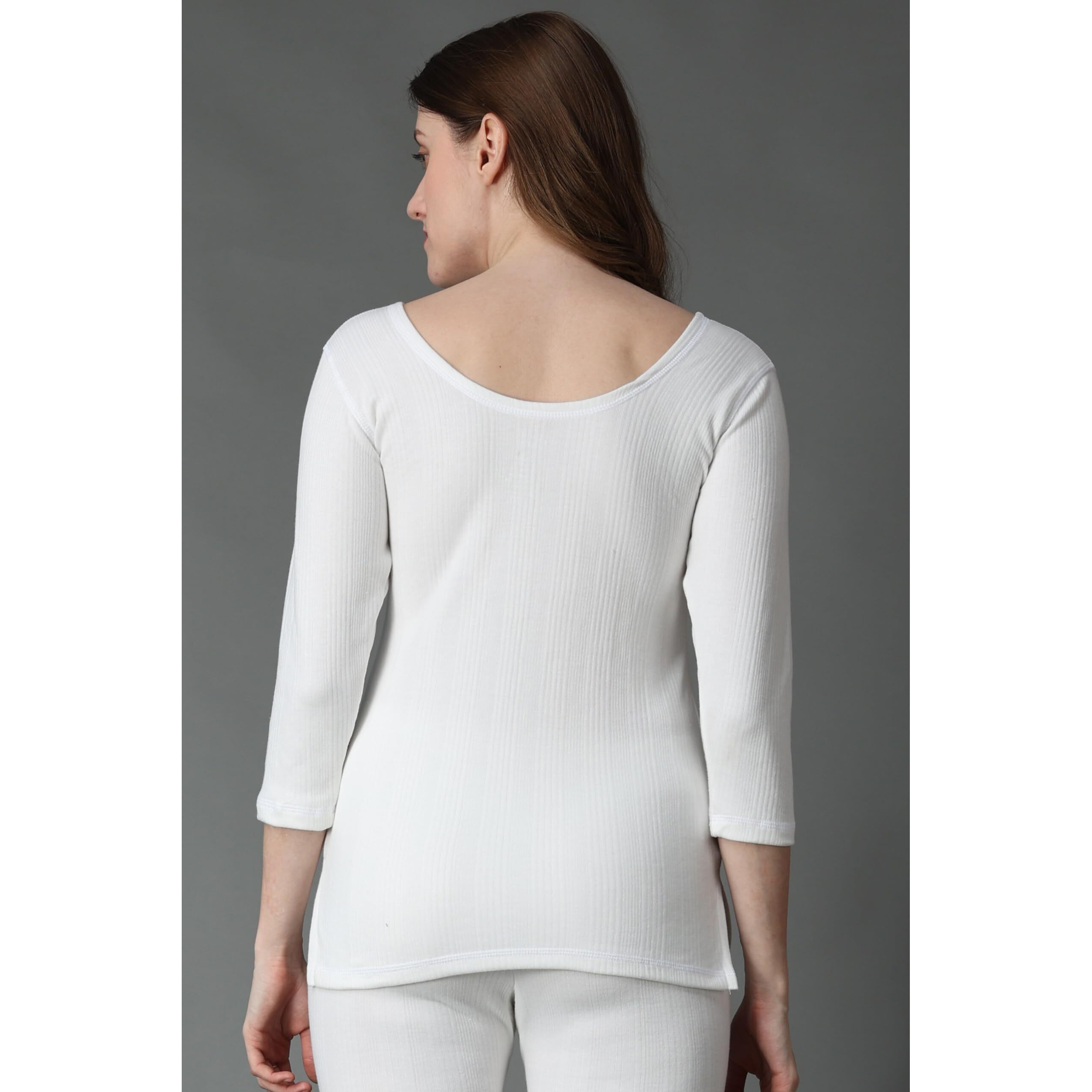 Wearslim Winter Warmer Thermal Vest For Women 3/4 Sleeves Ultra Soft Scoop Neck Winter Inner Wear Top Johns Underwear Color - White (Size - Small)