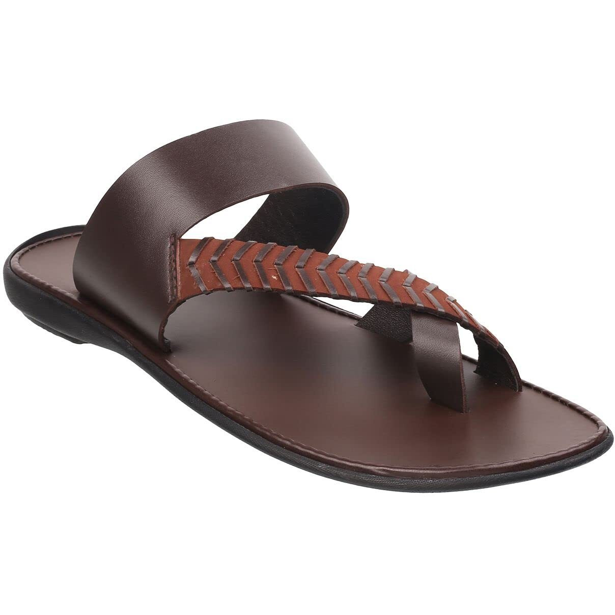 Mochi Men Brown Leather Thong Slipper | Chappal | Open Sandal Uk/8 Eu/42 (16-828)