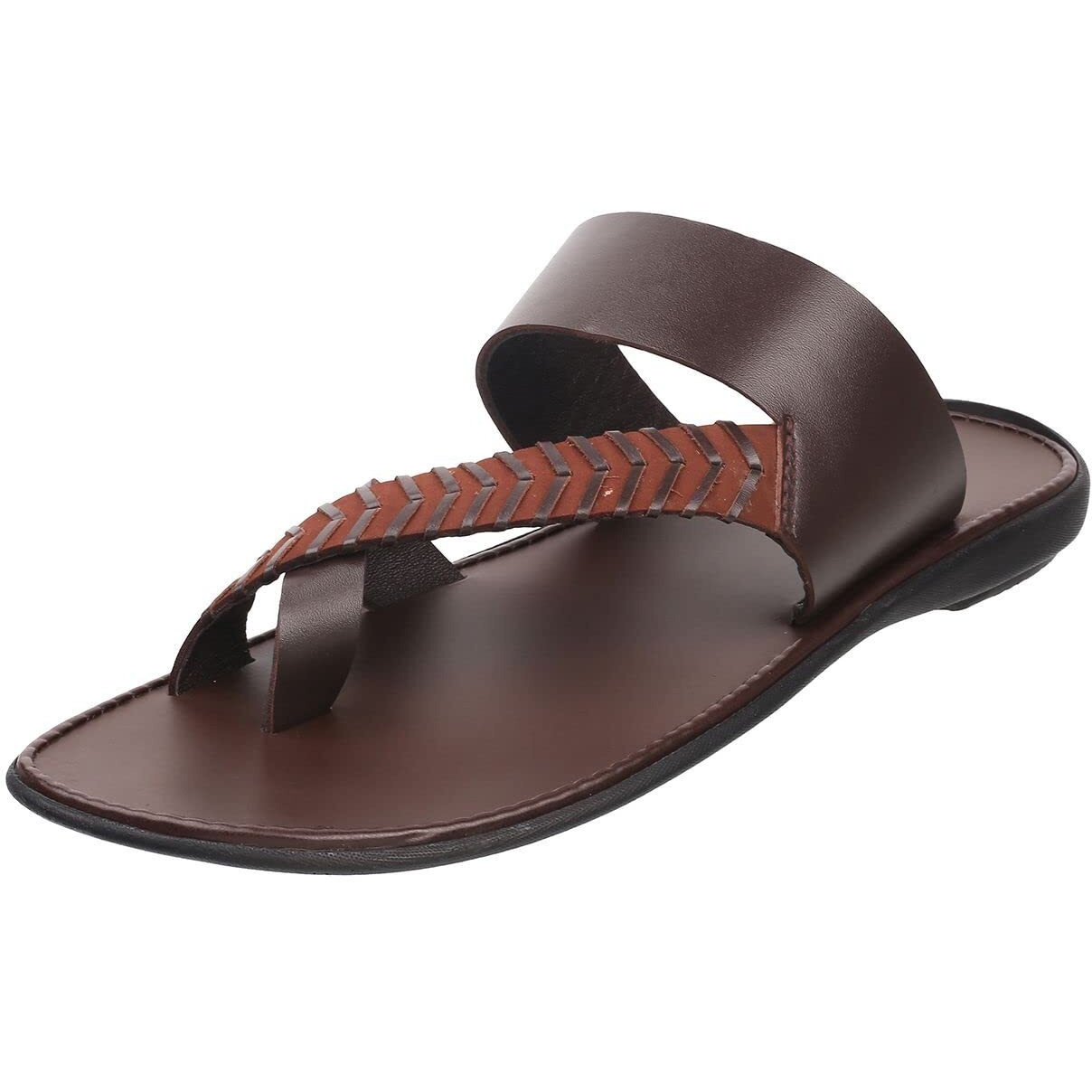 Mochi Men Brown Leather Thong Slipper | Chappal | Open Sandal Uk/9 Eu/43 (16-828)