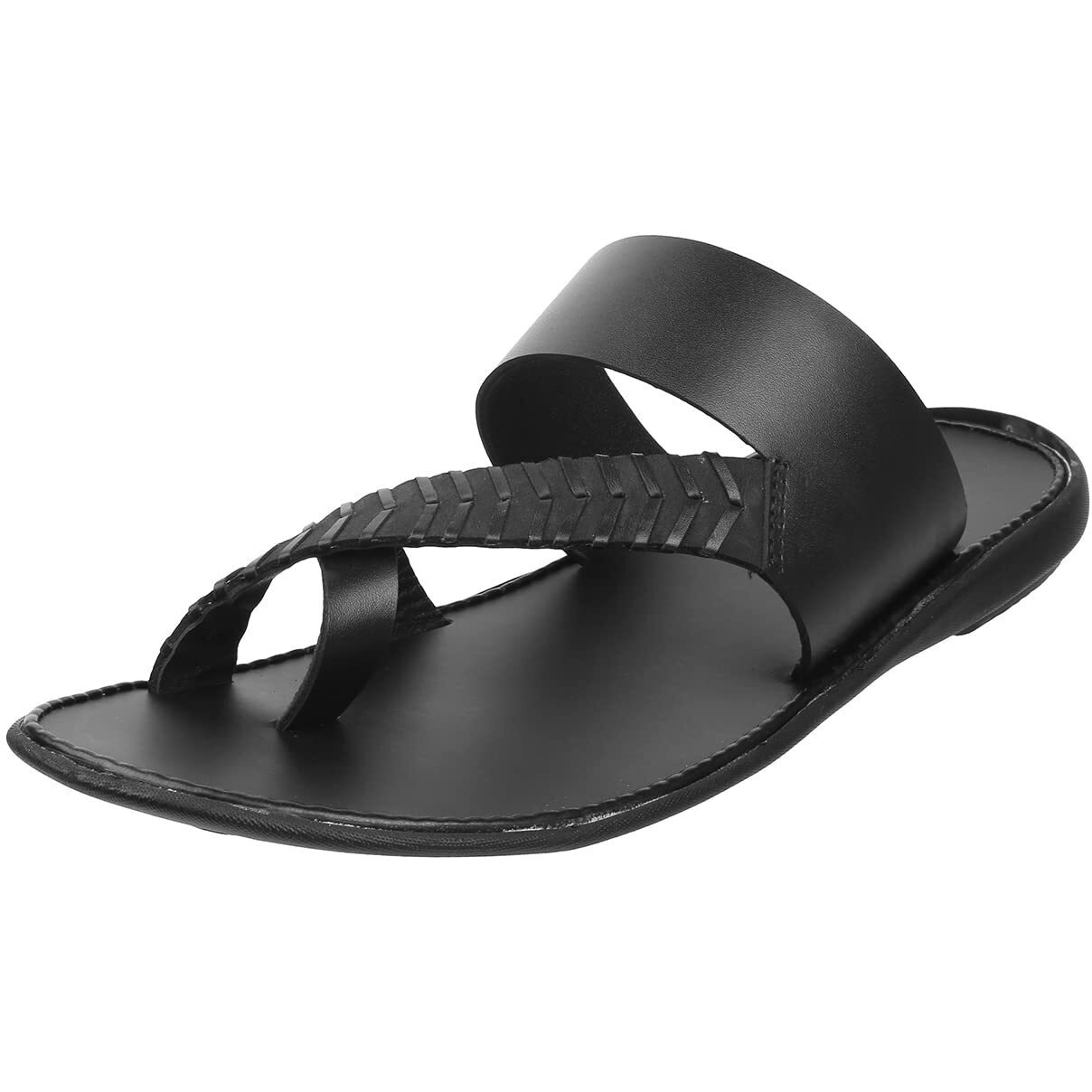 Mochi Men's Black Faux Leather Stylish Comfy Toe Ring Slipper Sandal Uk/6 Eu/40 (16-828)