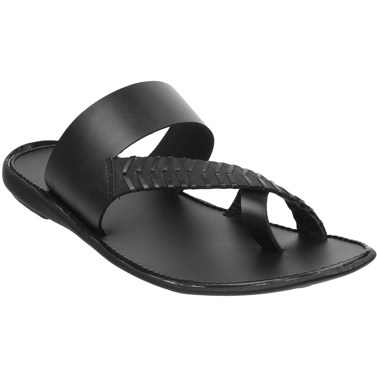 Mochi Men's Black Faux Leather Stylish Comfy Toe Ring Slipper Sandal Uk/6 Eu/40 (16-828)