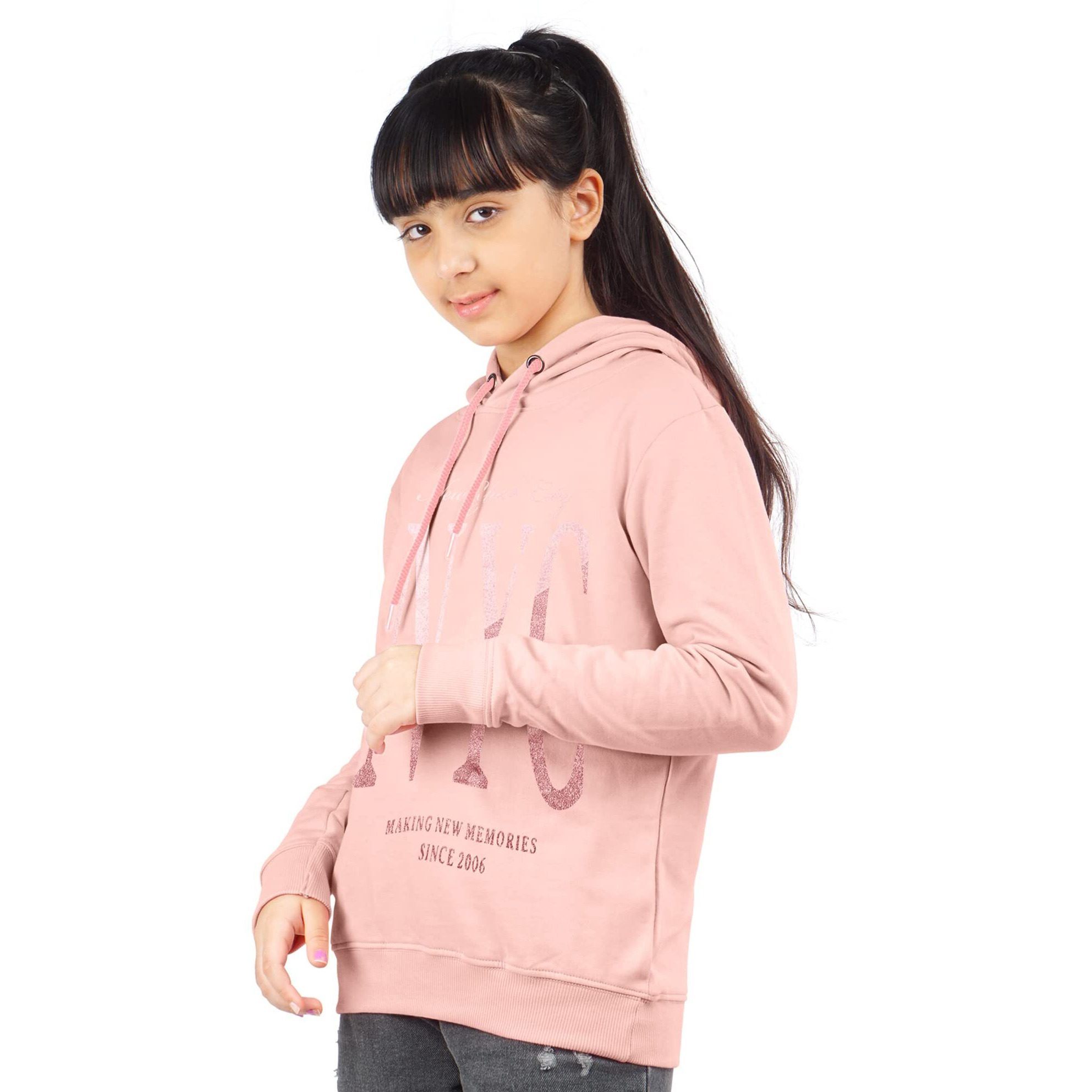 Real Basics Girls Cotton Hooded Sweatshirt(Rb-Ghood-P1-910-Rosehoodie_Multicolor_9-10 Years) Peach