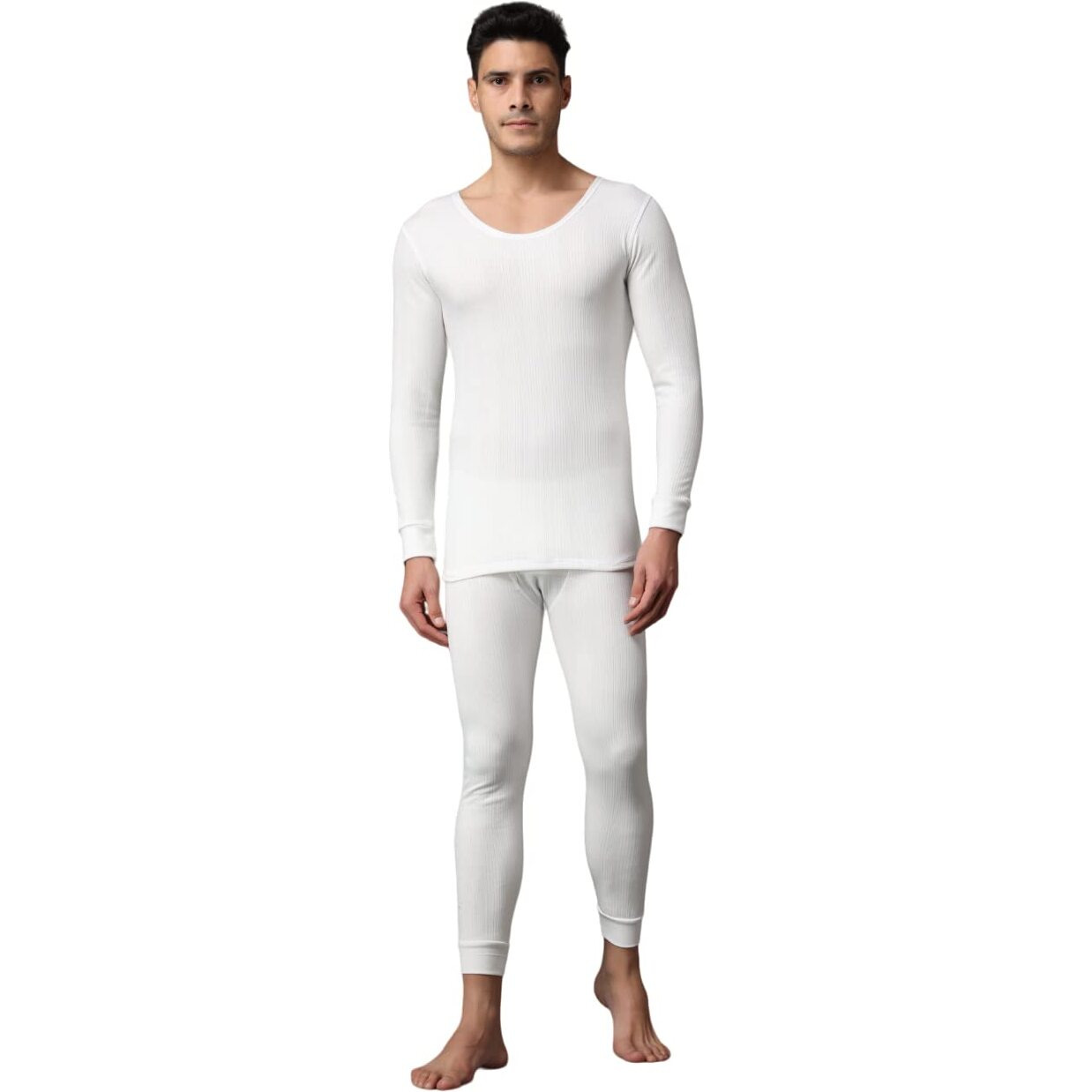 Wearslim MenS Cotton Quilted Winter Lightweight Thermal Underwear For Men Long Johns Set With Fleece Lined Soft Tailored Fit Warmer White