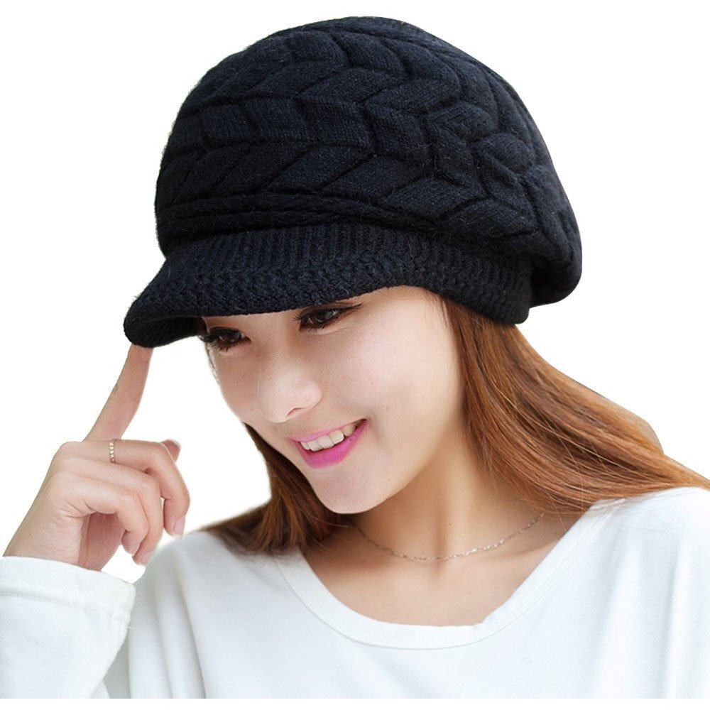 Alexvyan Imported Unisex Wool Men And Women Winter Cap Woolen Knitted Warm Hat (Fur Inside) Hats For Ladies Beanie Girls Skullies Caps (Black), Free Size