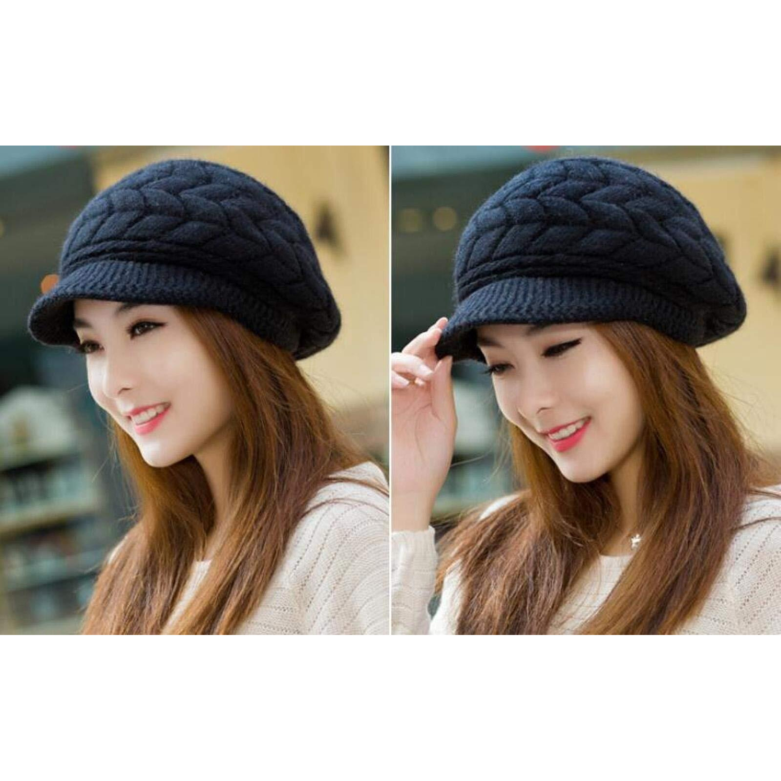 Alexvyan Imported Unisex Wool Men And Women Winter Cap Woolen Knitted Warm Hat (Fur Inside) Hats For Ladies Beanie Girls Skullies Caps (Black), Free Size