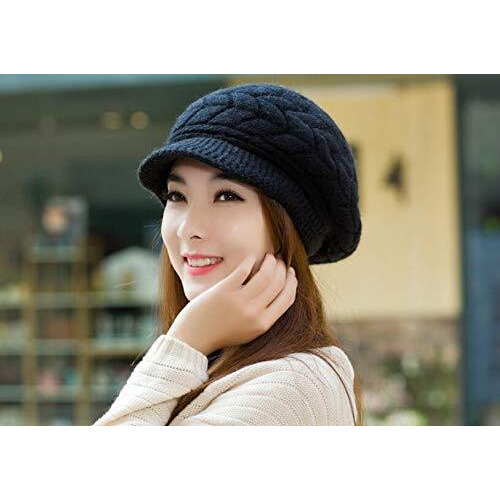 Alexvyan Imported Unisex Wool Men And Women Winter Cap Woolen Knitted Warm Hat (Fur Inside) Hats For Ladies Beanie Girls Skullies Caps (Black), Free Size