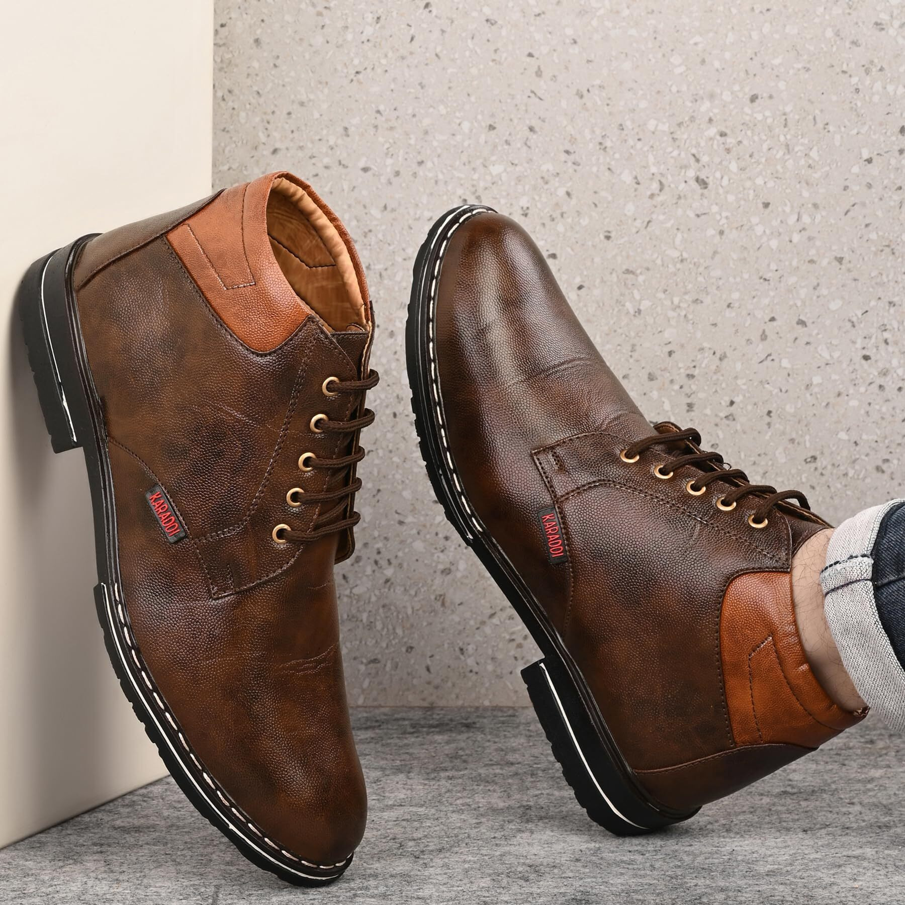 Karaddi B6043 Hand Stitched Men's High Top For Men Lace Up Boot For Men Suj Boy Outdoor For Men Brown Color 6 Uk/Ind