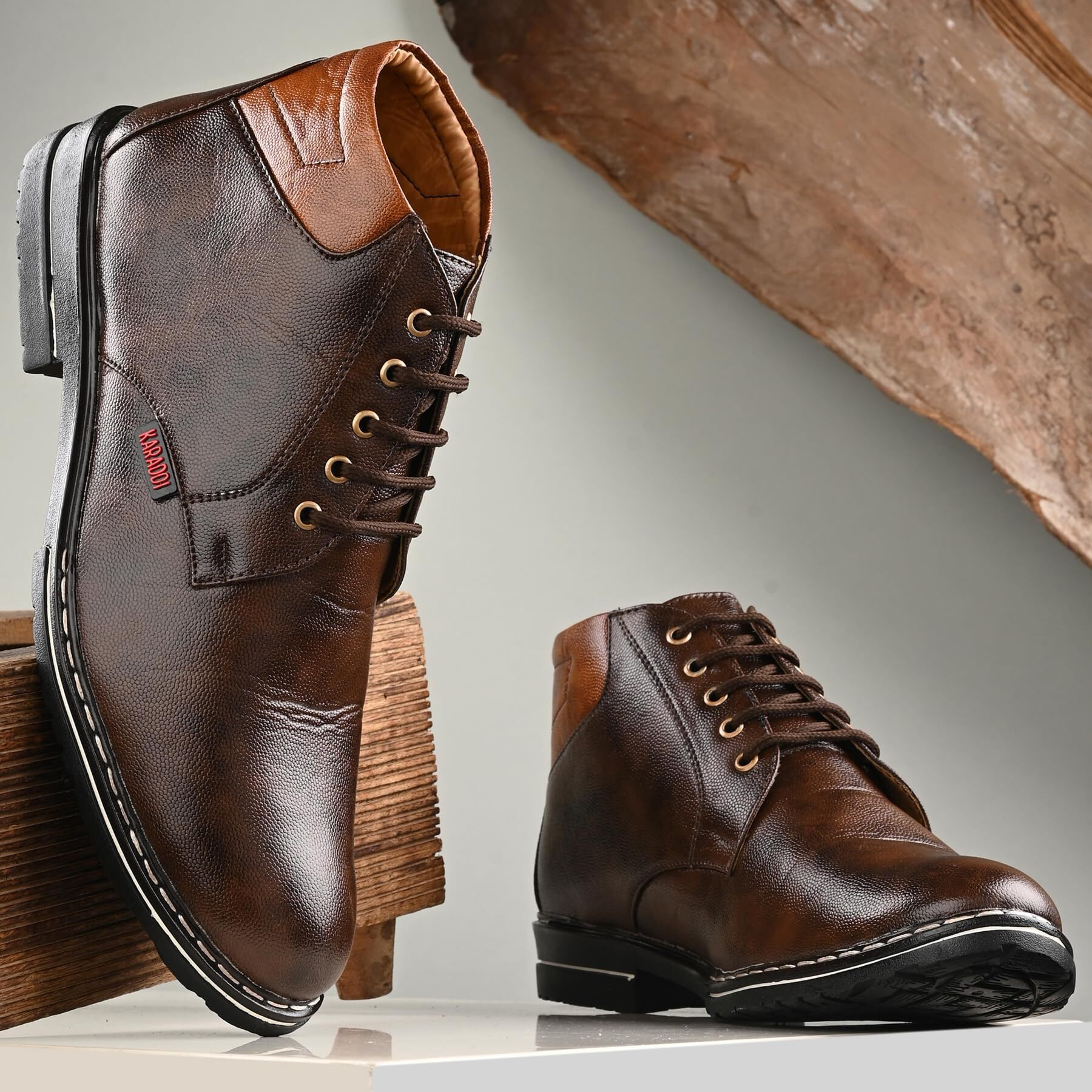 Karaddi B6043 Hand Stitched Men's High Top For Men Lace Up Boot For Men Suj Boy Outdoor For Men Brown Color 6 Uk/Ind