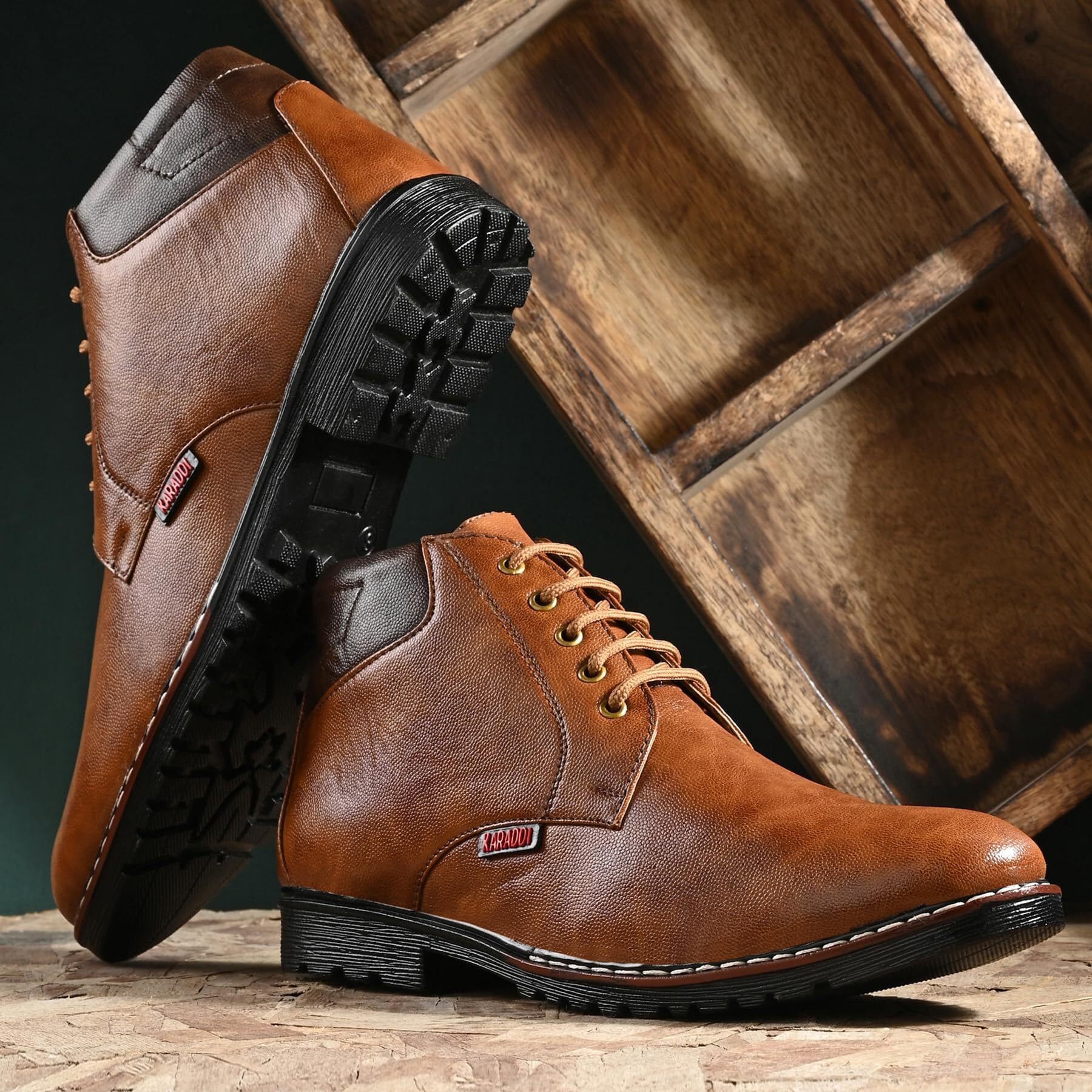 Karaddi B6043 Hand Stitched Men's High Top For Men Lace Up Boot For Men Suj Boy Outdoor For Men Tan Color 6 Uk/Ind
