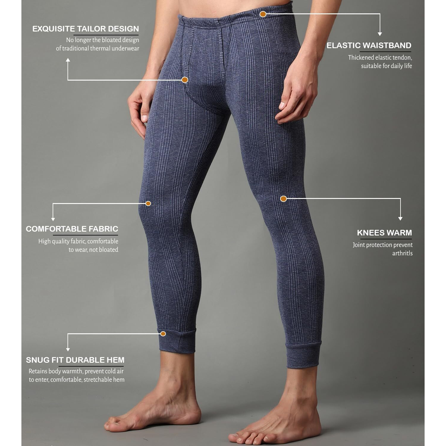 Wearslim Premium Winter Thermal Bottom Underwear For Men | Ultra Soft Winter Warmer Inner Wear Johns Pant Lower Blue