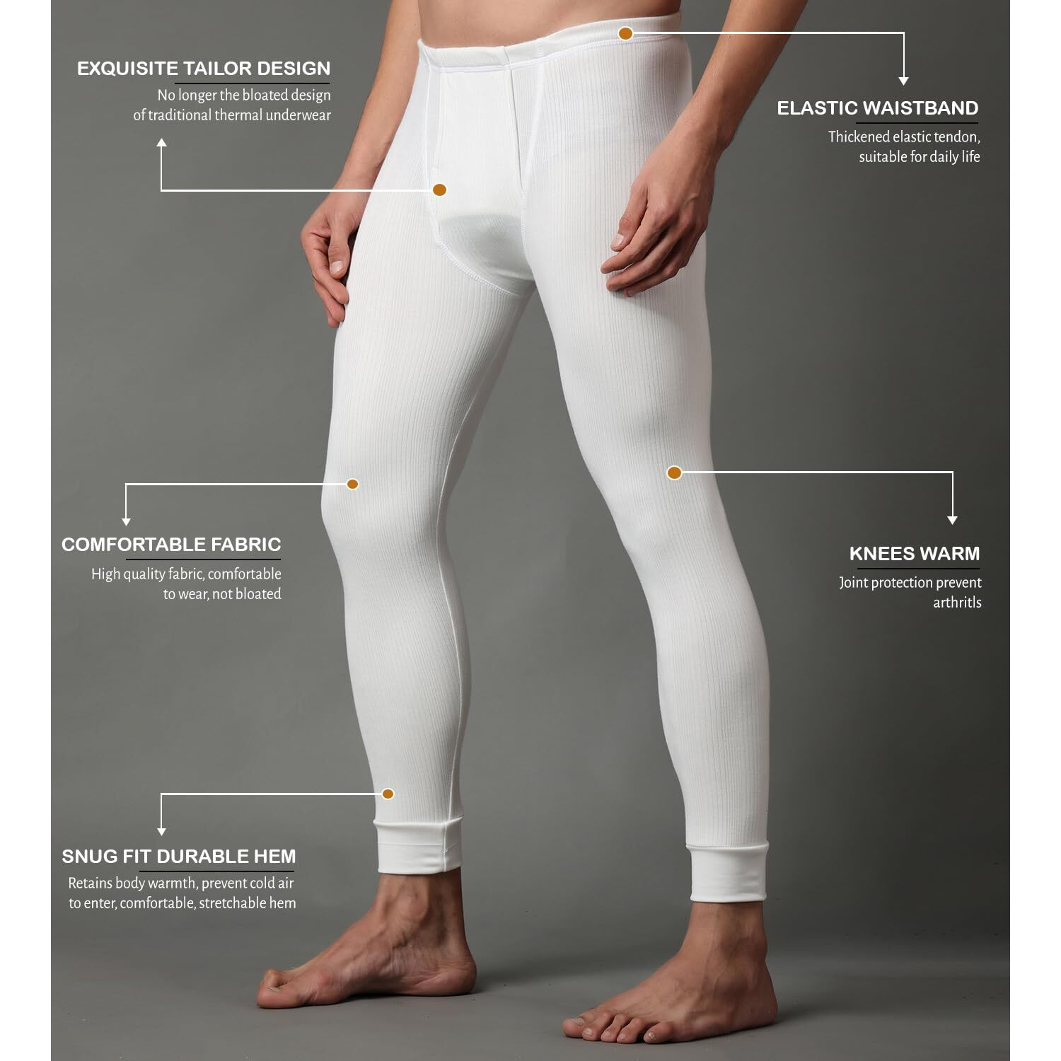Wearslim Premium Winter Thermal Bottom Underwear For Men | Ultra Soft Winter Warmer Inner Wear Johns Pant Lower White